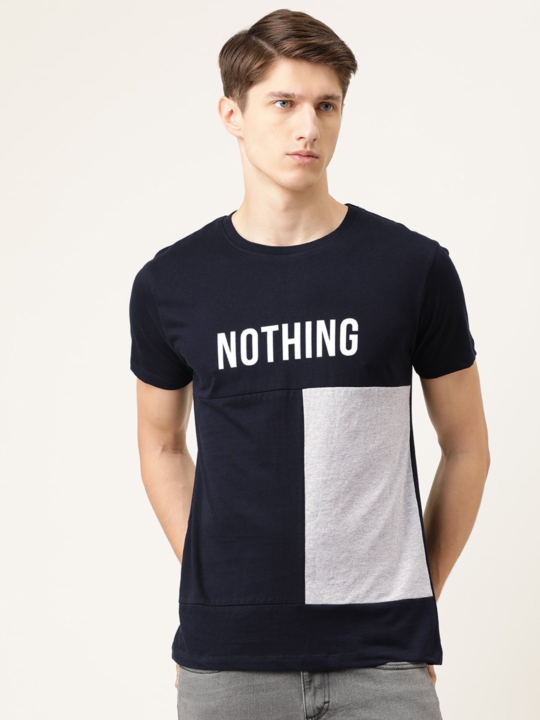 The Indian Garage Co Men Navy Blue Colourblocked Round Neck Pure Cotton T-shirt With Printed Detailing
The Indian Garage Co Men Navy Blue Colourblocked Round Neck Pure Cotton T-shirt With Printed Detailing