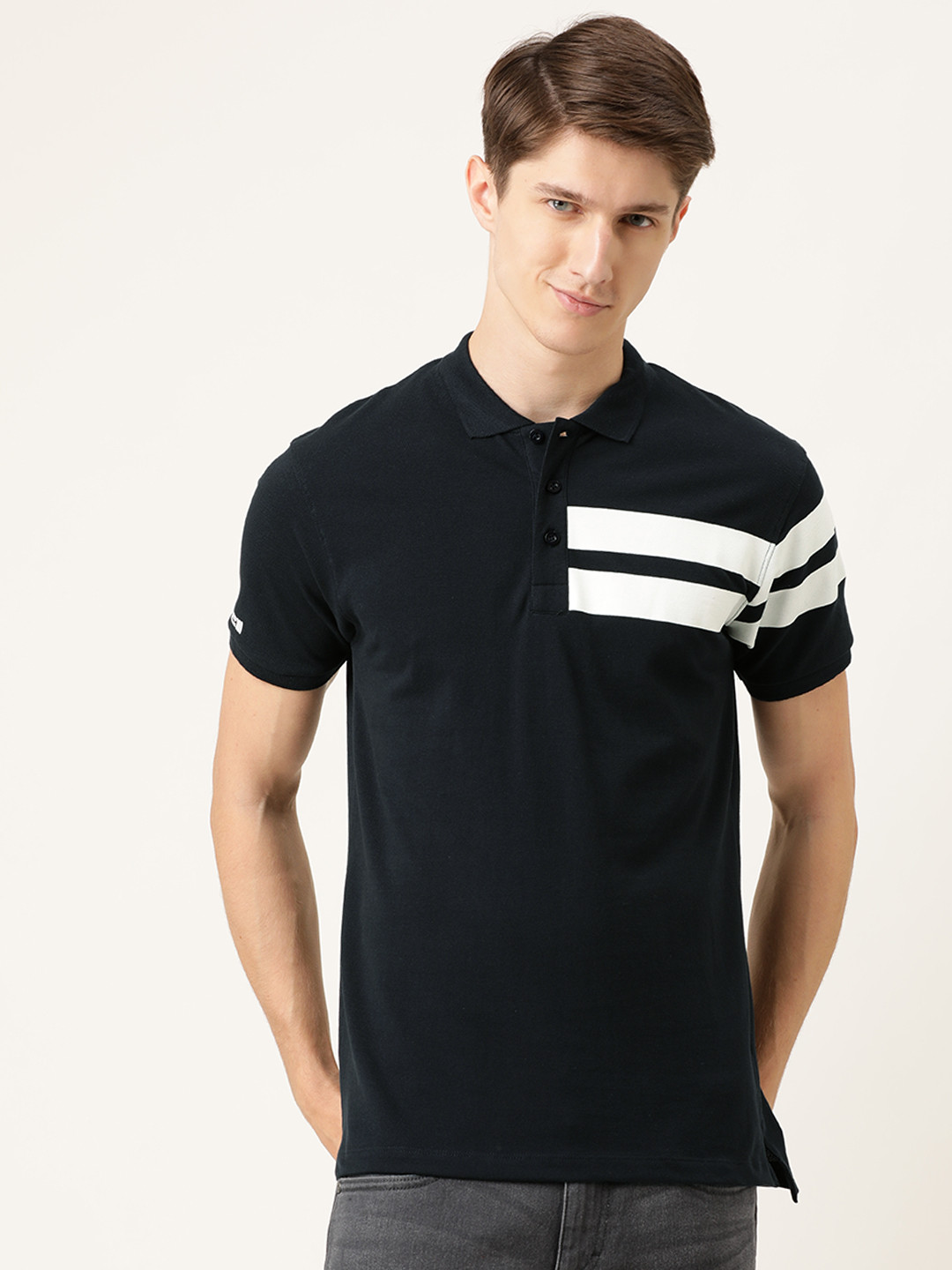 The Indian Garage Co Men Navy Blue Solid Polo Collar Pure Cotton T-shirt With Striped Detailing
The Indian Garage Co Men Navy Blue Solid Polo Collar Pure Cotton T-shirt With Striped Detailing