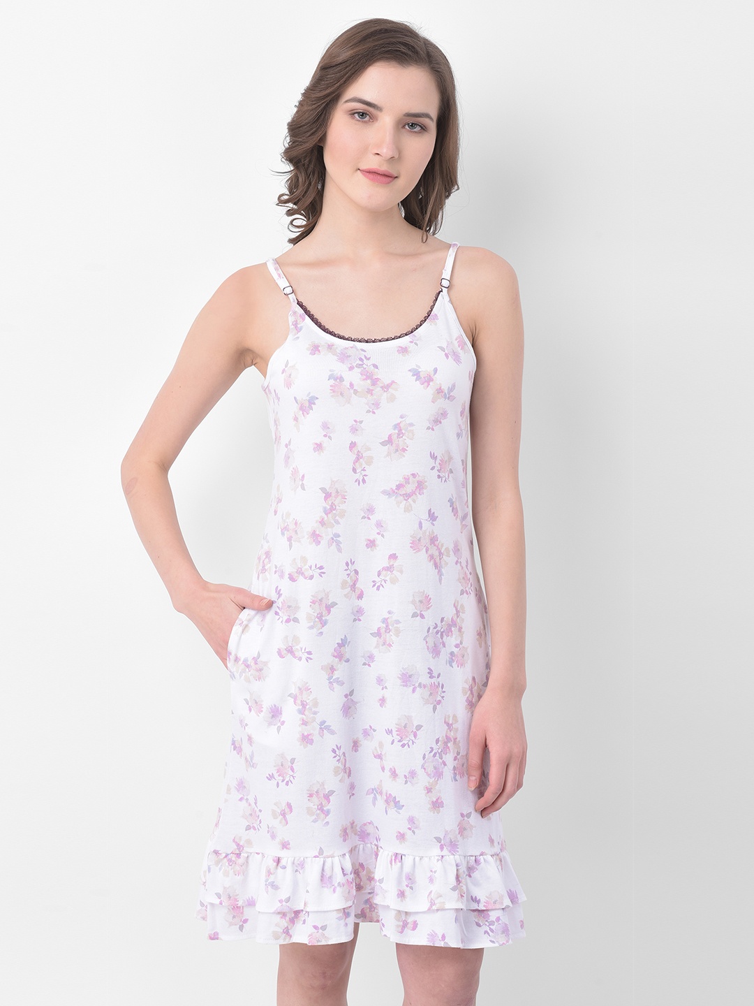 Clovia White Printed Nightdress NS1216P18S