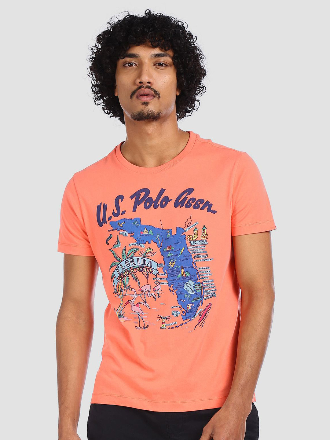 U.S. Polo Assn. Denim Co. Men Coral Pink Printed Slim Fit Round Neck Pure Cotton T-shirt 
U.S. Polo Assn. Denim Co. Men Coral Pink Printed Slim Fit Round Neck Pure Cotton T-shirt
