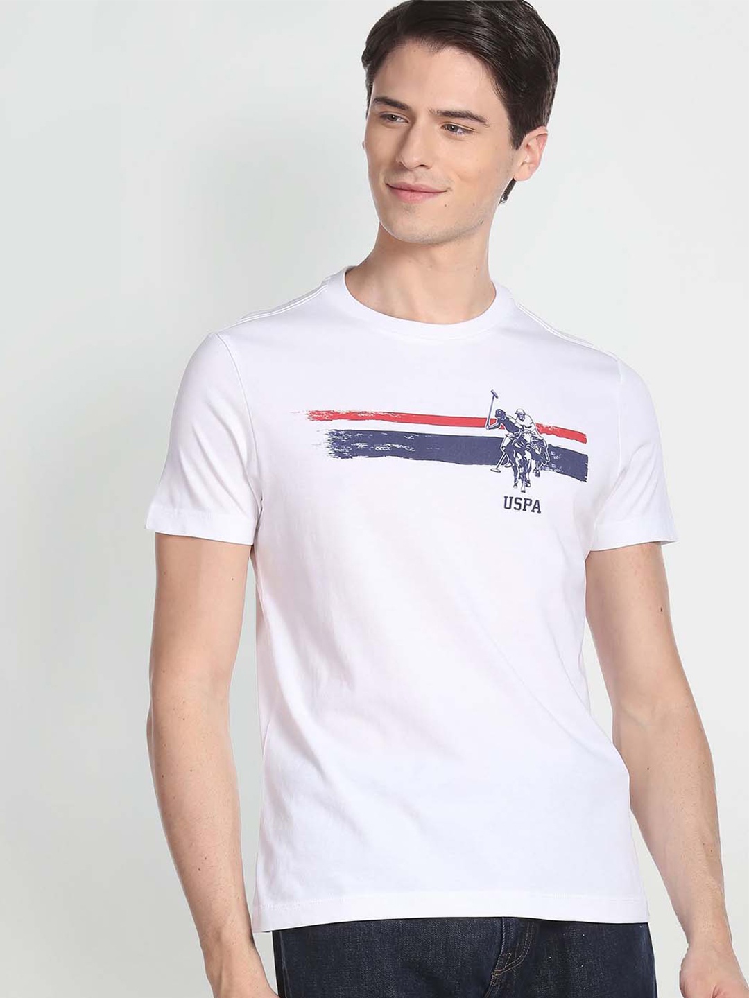 U.S. Polo Assn. Denim Co. Men White Muscle Fit Solid Round Neck Pure Cotton T-shirt With Stripe Detail
U.S. Polo Assn. Denim Co. Men White Muscle Fit Solid Round Neck Pure Cotton T-shirt With Stripe Detail