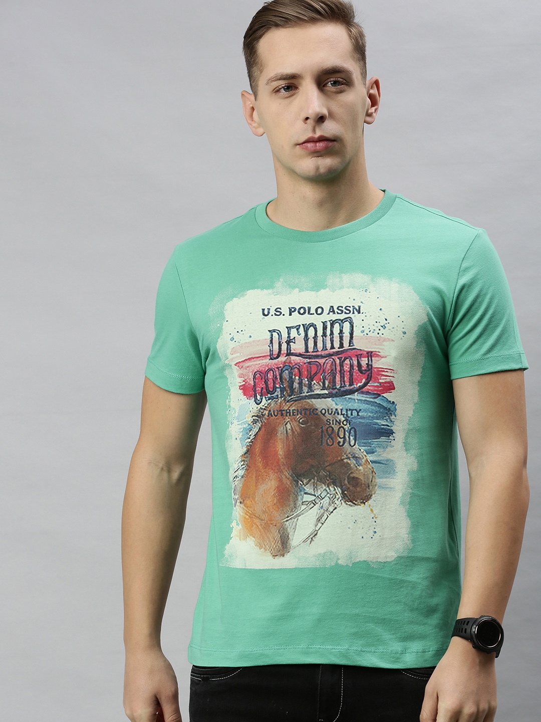 U.S. Polo Assn. Denim Co. Men Sea Green Slim Fit Graphic Printed Round Neck Pure Cotton T-shirt
U.S. Polo Assn. Denim Co. Men Sea Green Slim Fit Graphic Printed Round Neck Pure Cotton T-shirt