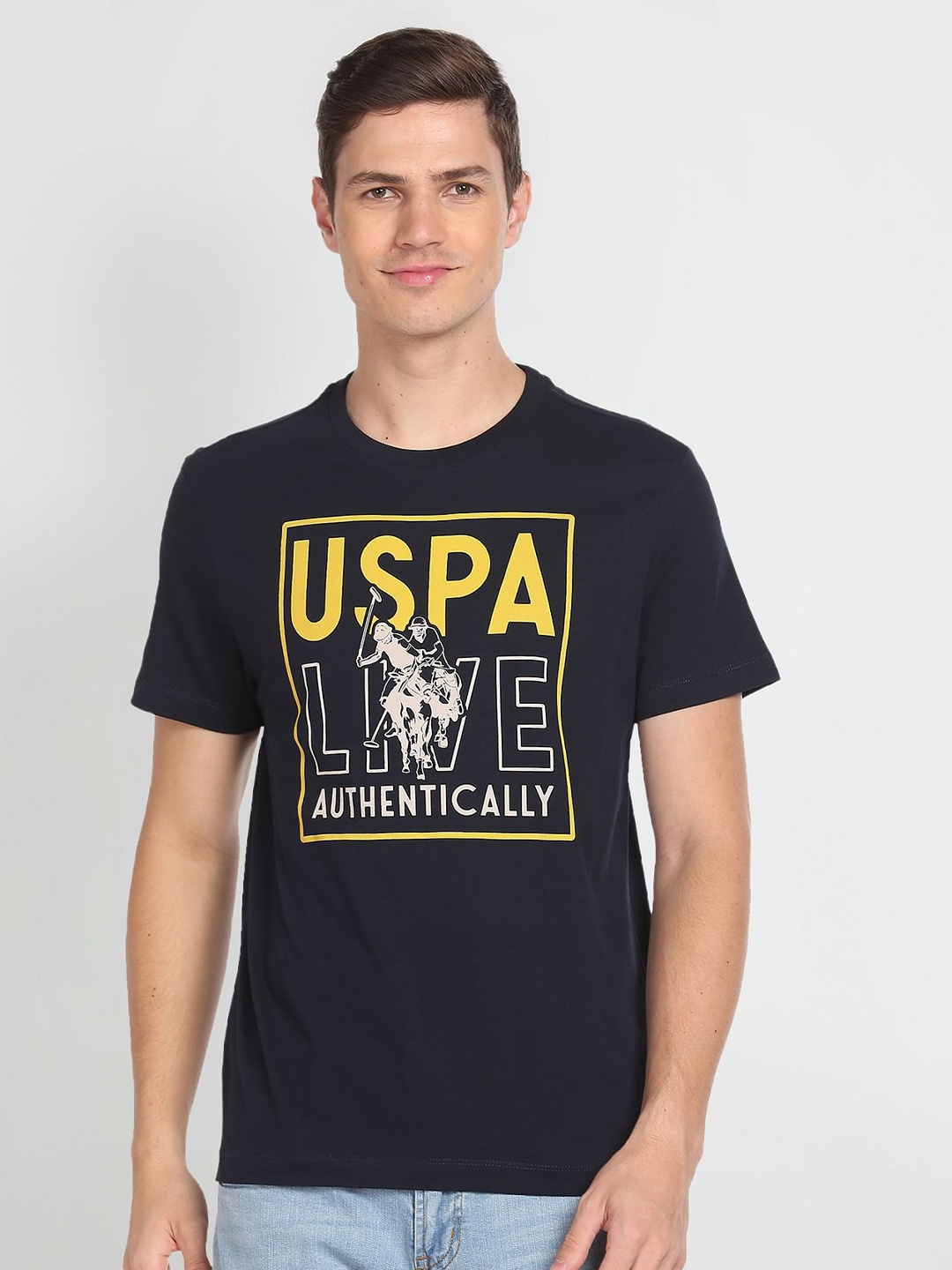 U.S. Polo Assn. Denim Co. Men Navy Blue Slim Fit Brand Logo Printed Round Neck Pure Cotton T-shirt
U.S. Polo Assn. Denim Co. Men Navy Blue Slim Fit Brand Logo Printed Round Neck Pure Cotton T-shirt
