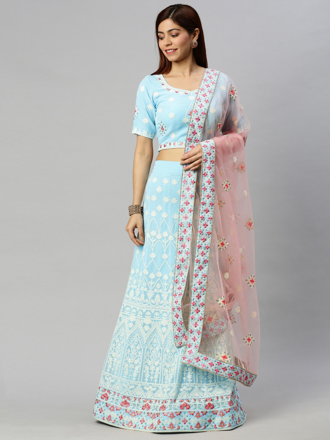 flaher Blue & White Embroidered Semi-Stitched Lehenga & Unstitched Blouse with Dupatta
flaher Blue & White Embroidered Semi-Stitched Lehenga & Unstitched Blouse with Dupatta