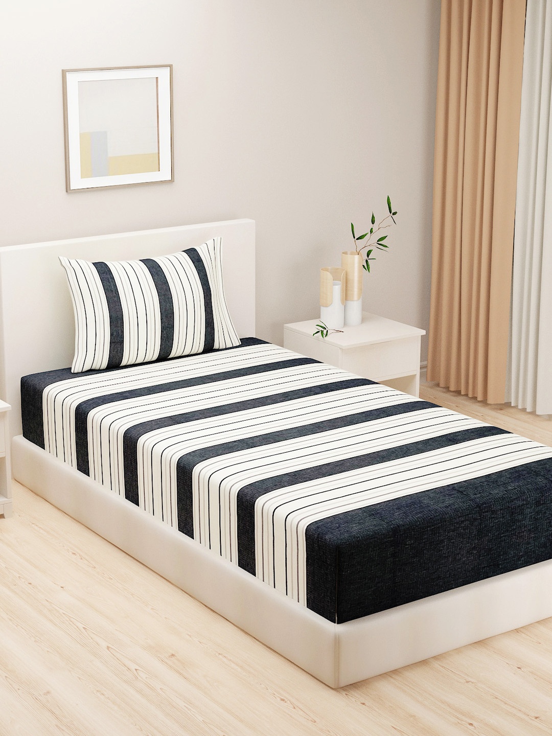 SWAYAM Black Megical Linea Striped 240 TC 100% Cotton Single Bedsheet & 1 Pillow Cover
SWAYAM Black Megical Linea Striped 240 TC 100% Cotton Single Bedsheet & 1 Pillow Cover