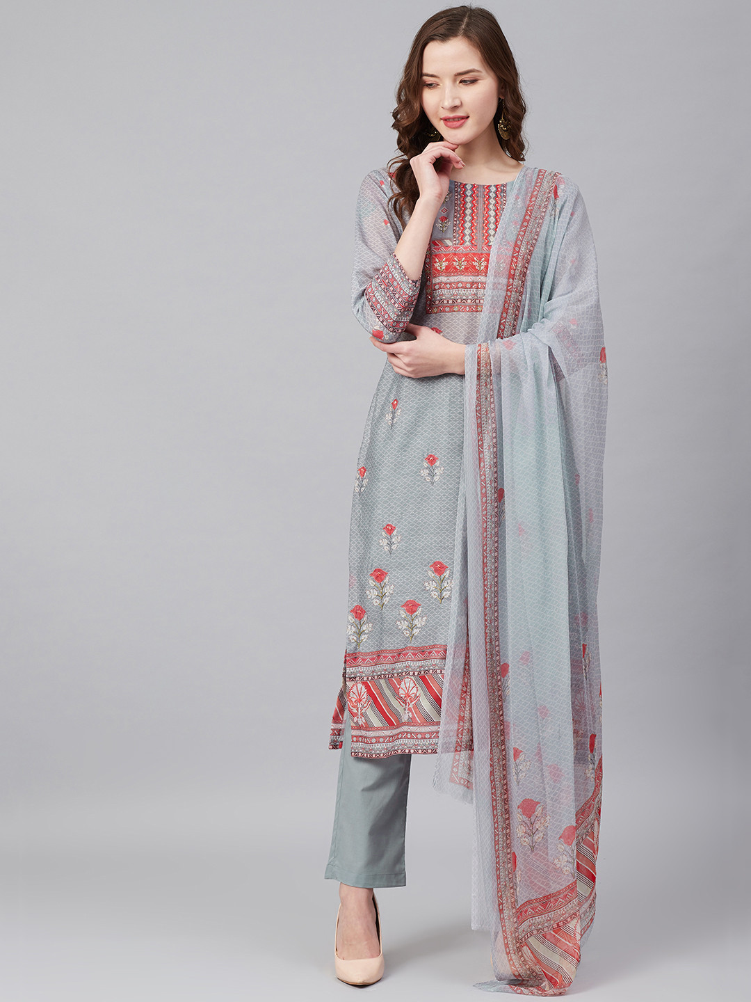 Biba Grey & Red Printed Unstitched Dress Material
Biba Grey & Red Printed Unstitched Dress Material