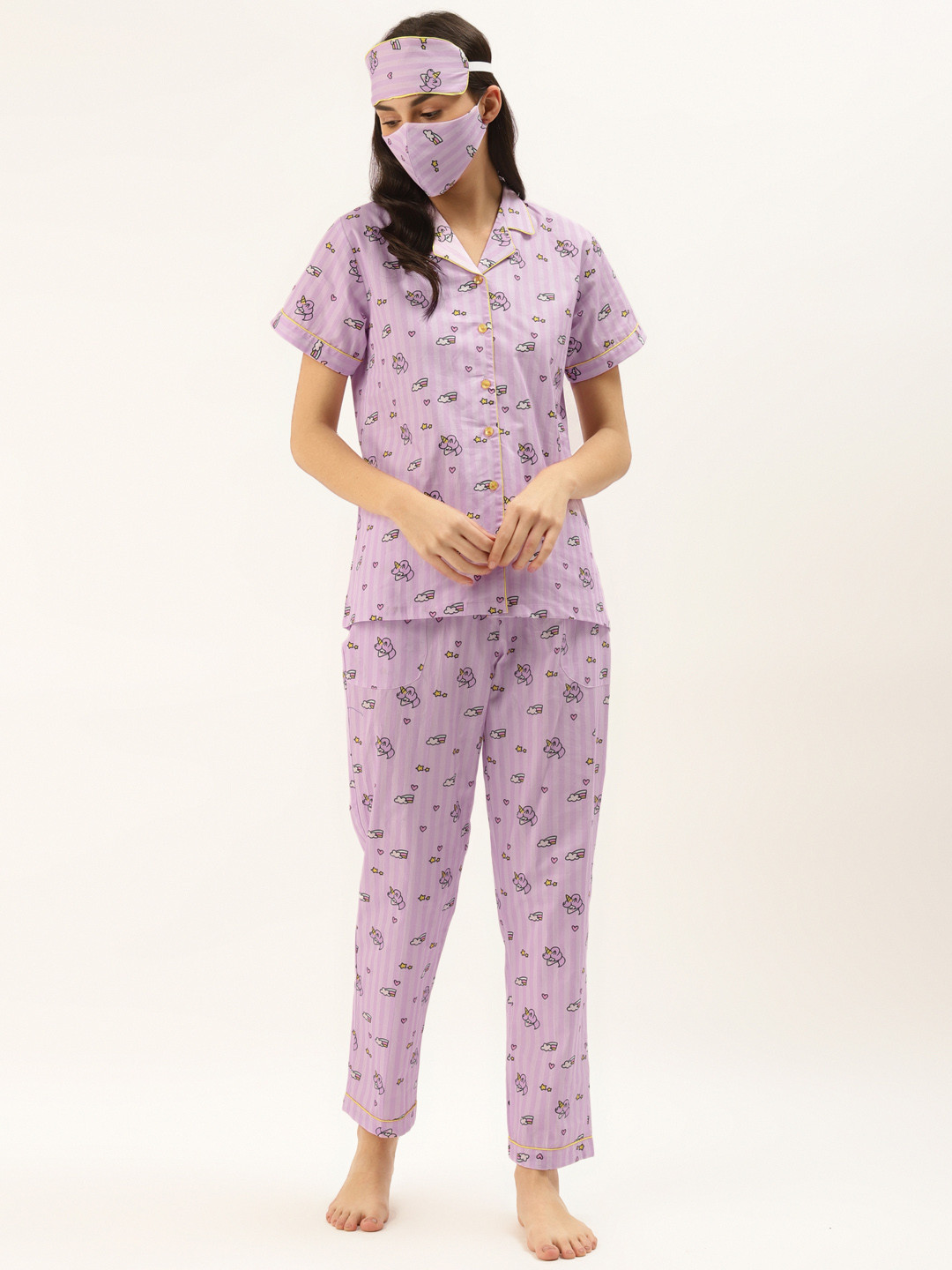 Rapra The Label Women Purple Unicorn Printed Pure Cotton Night Suit With Eye & Face Mask
Rapra The Label Women Purple Unicorn Printed Pure Cotton Night Suit With Eye & Face Mask