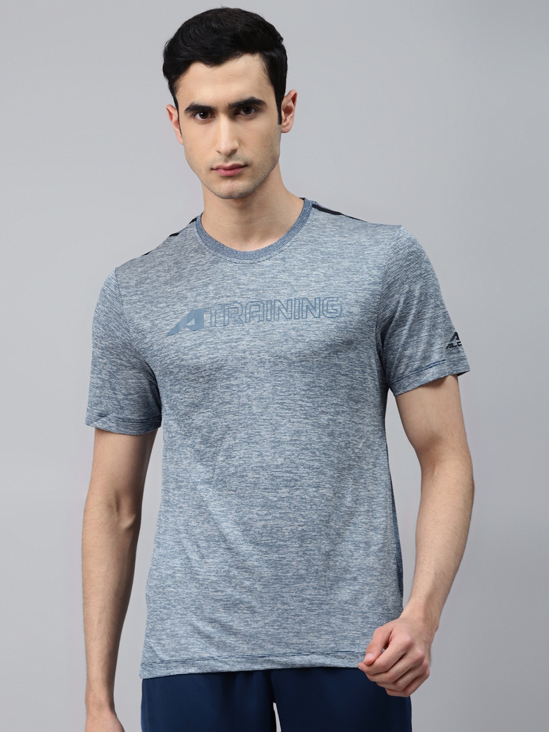Alcis Men Navy Blue & White Printed Round Neck Training T-shirt