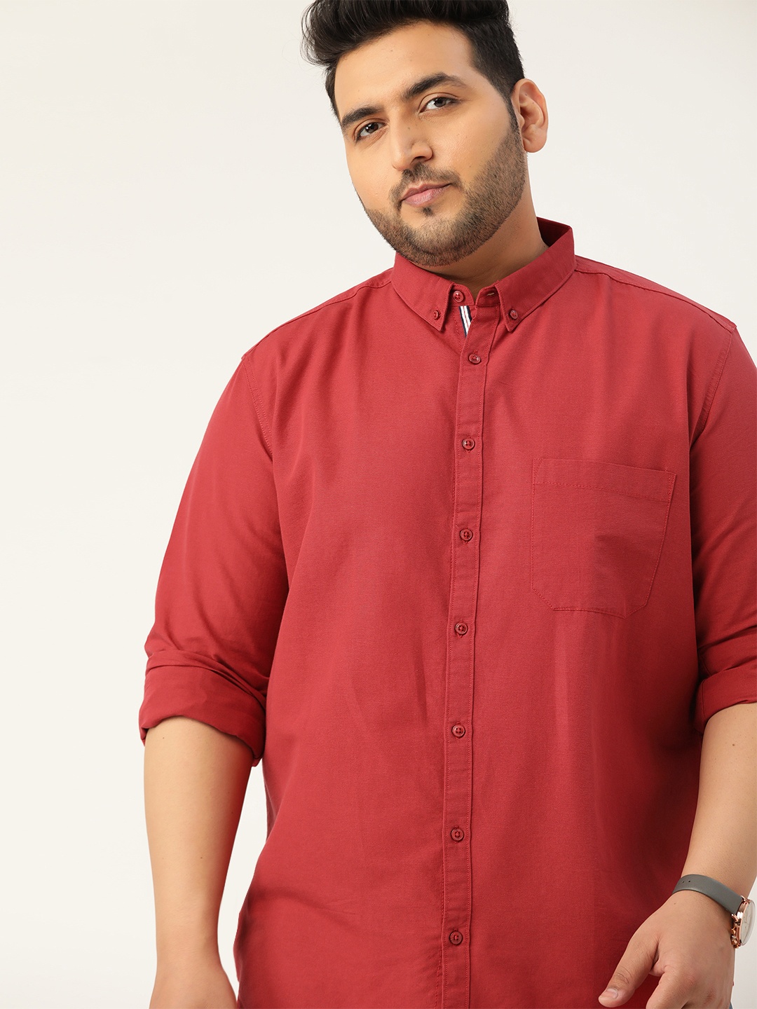Sztori Men Plus Size Rust Red Regular Fit Pure Cotton Solid Casual Shirt