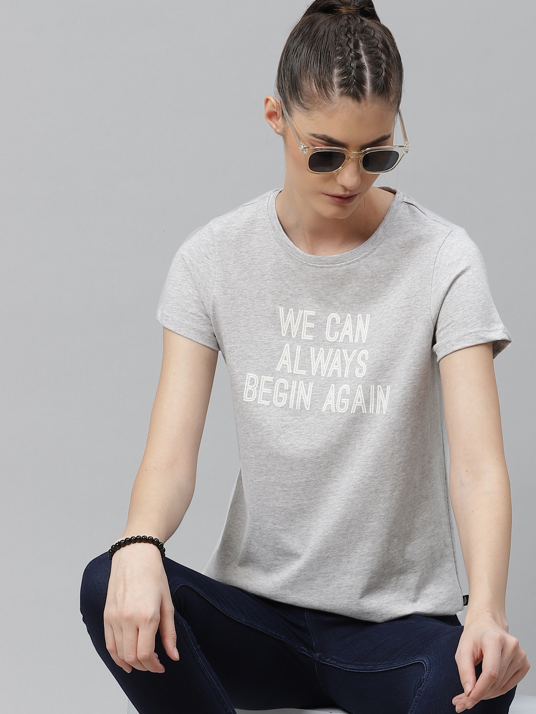 The Roadster Lifestyle Co Women Grey Melange Printed Round Neck Pure Cotton T-shirt
The Roadster Lifestyle Co Women Grey Melange Printed Round Neck Pure Cotton T-shirt