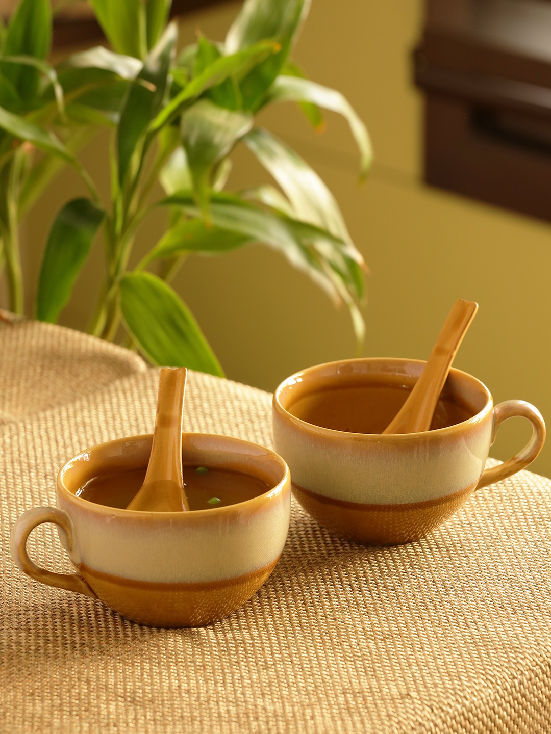 ExclusiveLane Brown Set of 2 Dual Hand-Glazed Studio Pottery Soup Bowls With Spoons, Mustard
ExclusiveLane Brown Set of 2 Dual Hand-Glazed Studio Pottery Soup Bowls With Spoons, Mustard