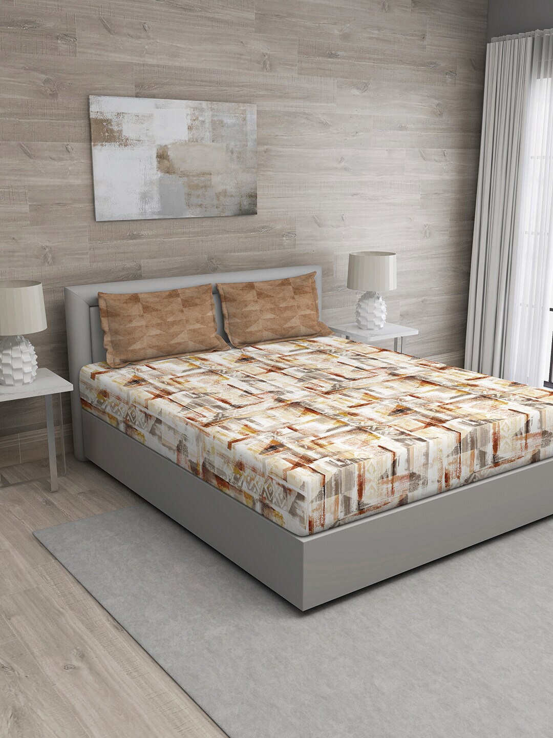 GM Brown & Cream-Coloured 144 TC Cotton 1 Super Queen Bedsheet with 2 Pillow Covers
GM Brown & Cream-Coloured 144 TC Cotton 1 Super Queen Bedsheet with 2 Pillow Covers