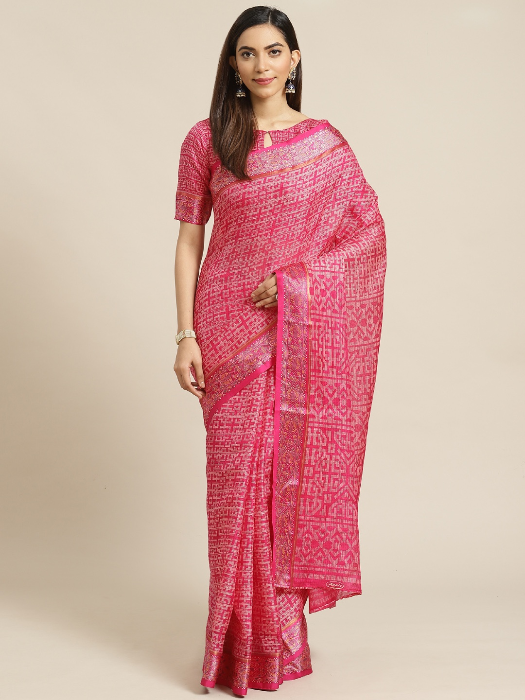 Libas Pink & Off-White Printed Saree