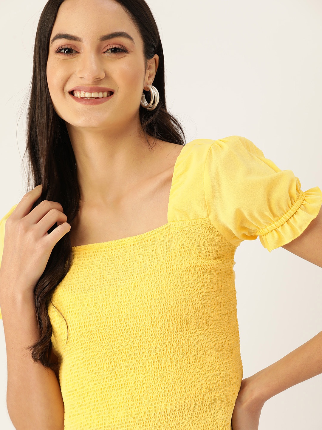 DressBerry Women Yellow Solid Fitted Top