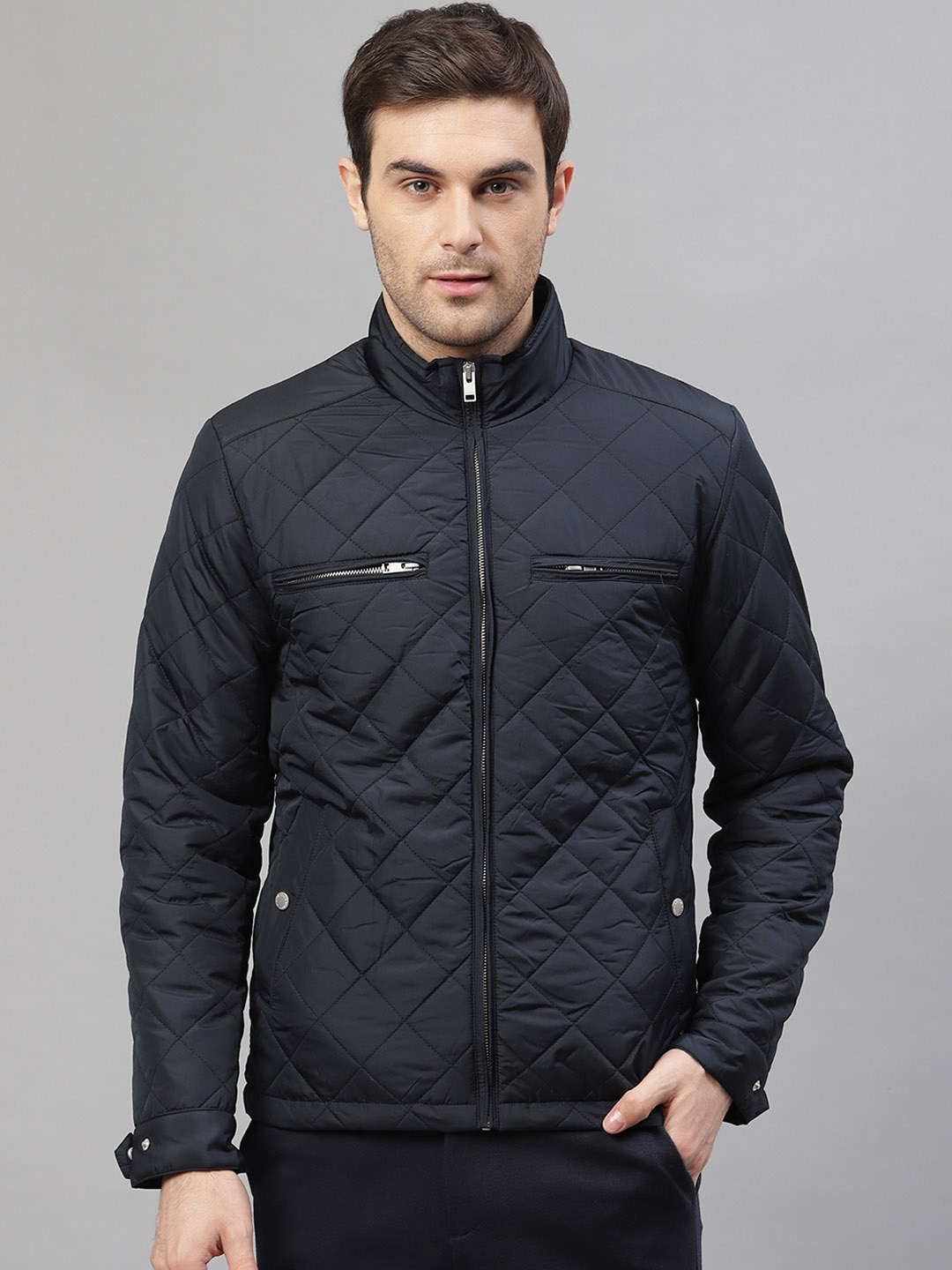 LINDBERGH Men Navy Blue Solid Quilted Jacket
