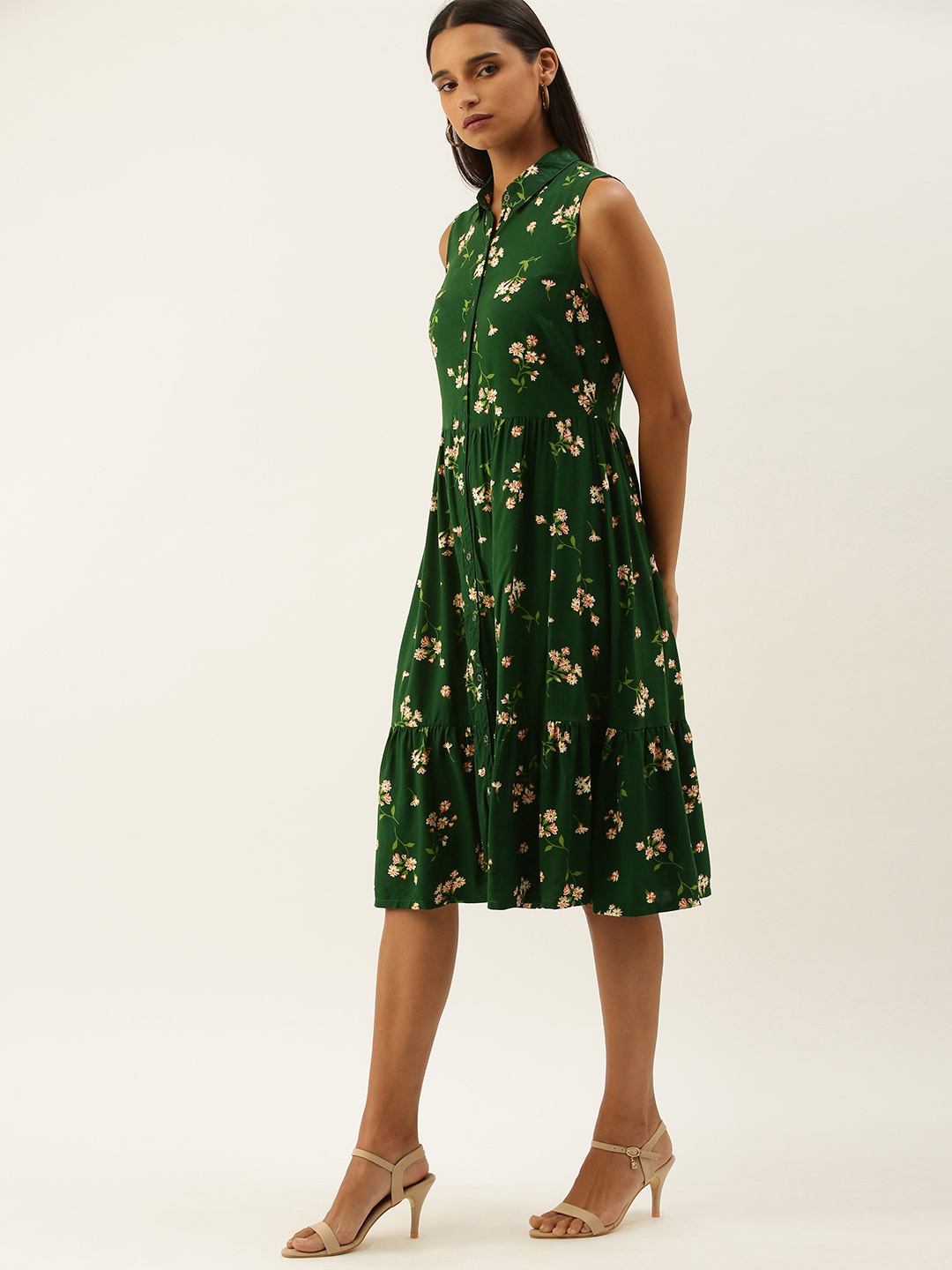 Chemistry Women Green & Pink Floral Print Shirt Dress
