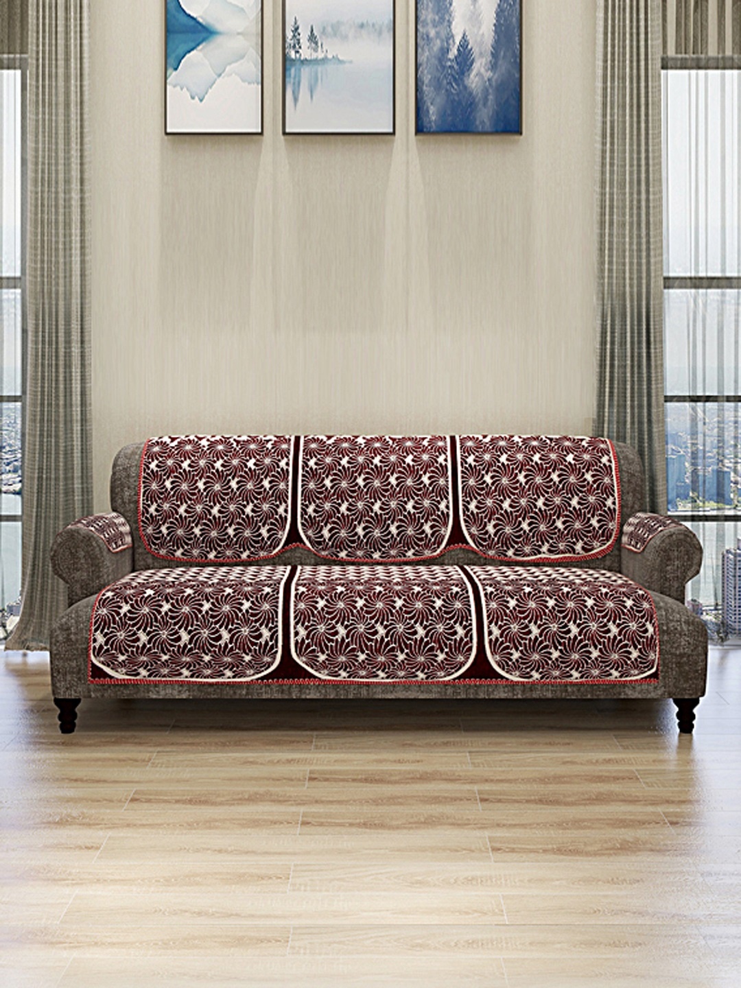 ROMEE Set Of 12 Maroon & Cream-Colored Self Design 5-Seater Sofa Cover With 6 Arm Covers
ROMEE Set Of 12 Maroon & Cream-Colored Self Design 5-Seater Sofa Cover With 6 Arm Covers