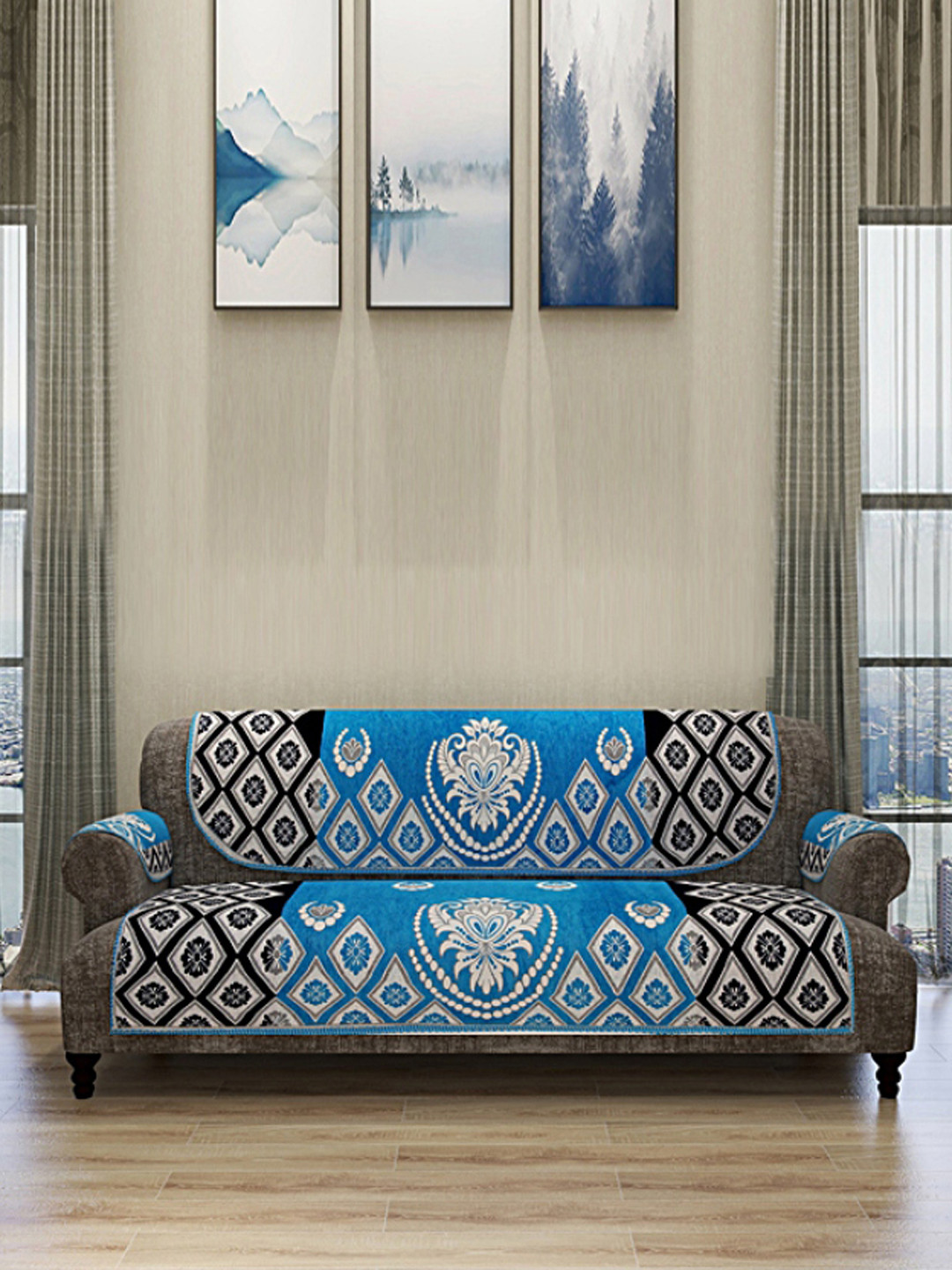 ROMEE Set Of 12 Turquoise Blue & White Self Design 5-Seater Sofa Cover With 6 Arm Covers 
ROMEE Set Of 12 Turquoise Blue & White Self Design 5-Seater Sofa Cover With 6 Arm Covers