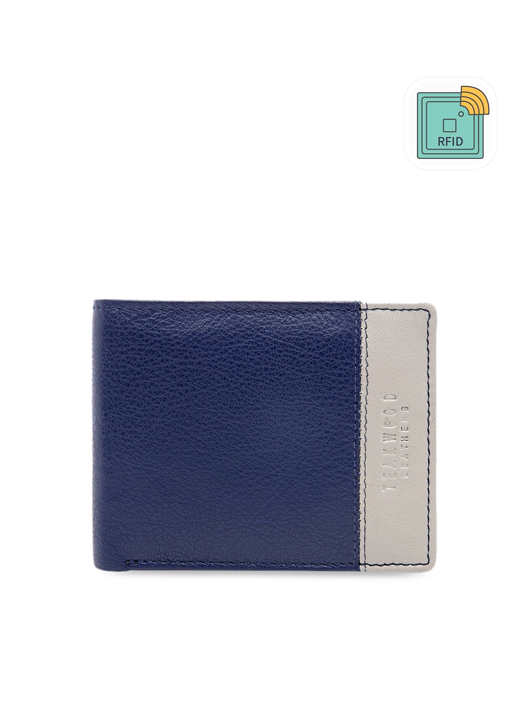Teakwood Leathers Men Blue & Off-White Colourblocked Two Fold Wallet