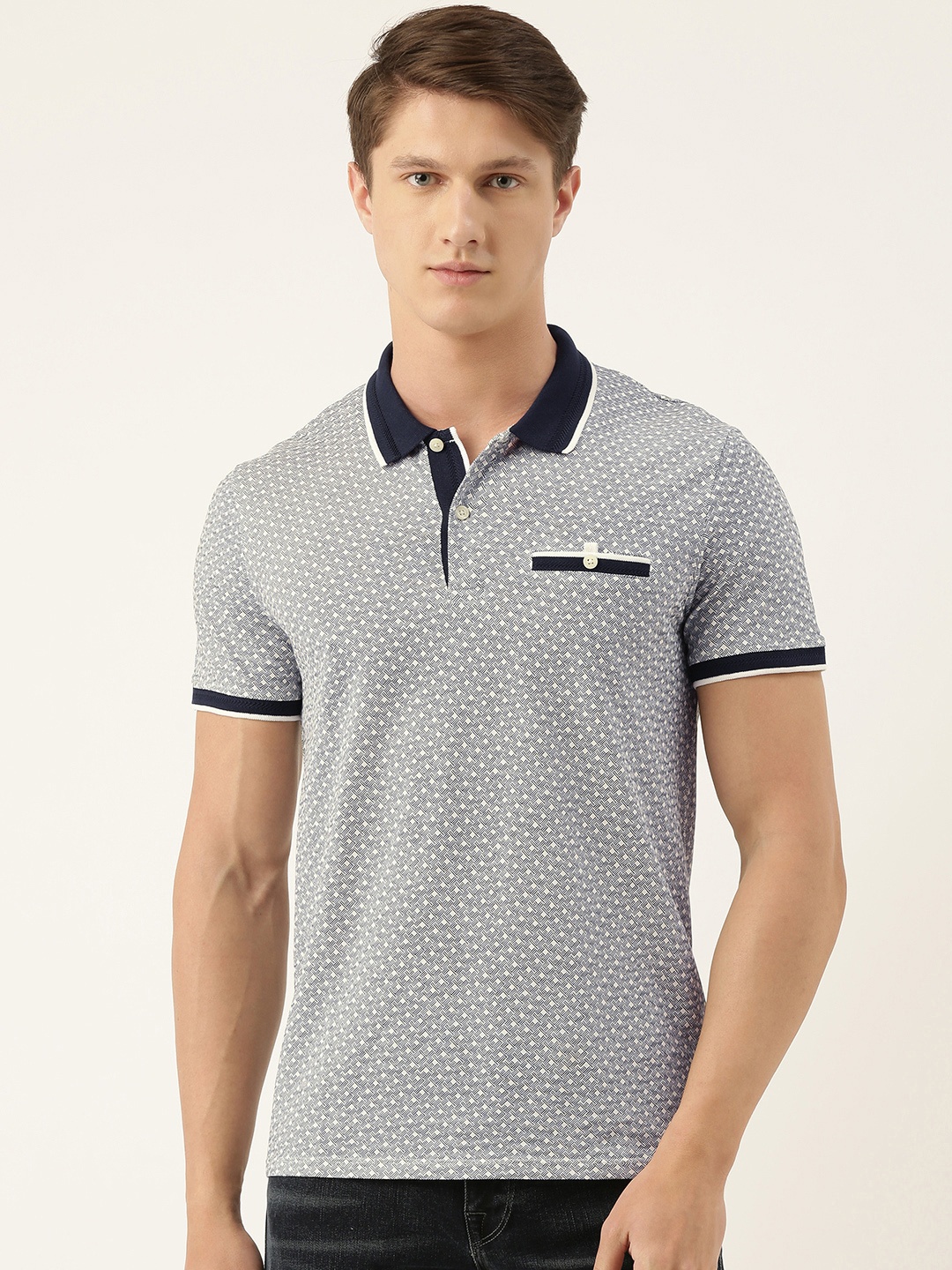 SELECTED Men White Navy Blue Printed Organic Cotton Polo Collar Organic Cotton T-shirt with Pocket
SELECTED Men White Navy Blue Printed Organic Cotton Polo Collar Organic Cotton T-shirt with Pocket