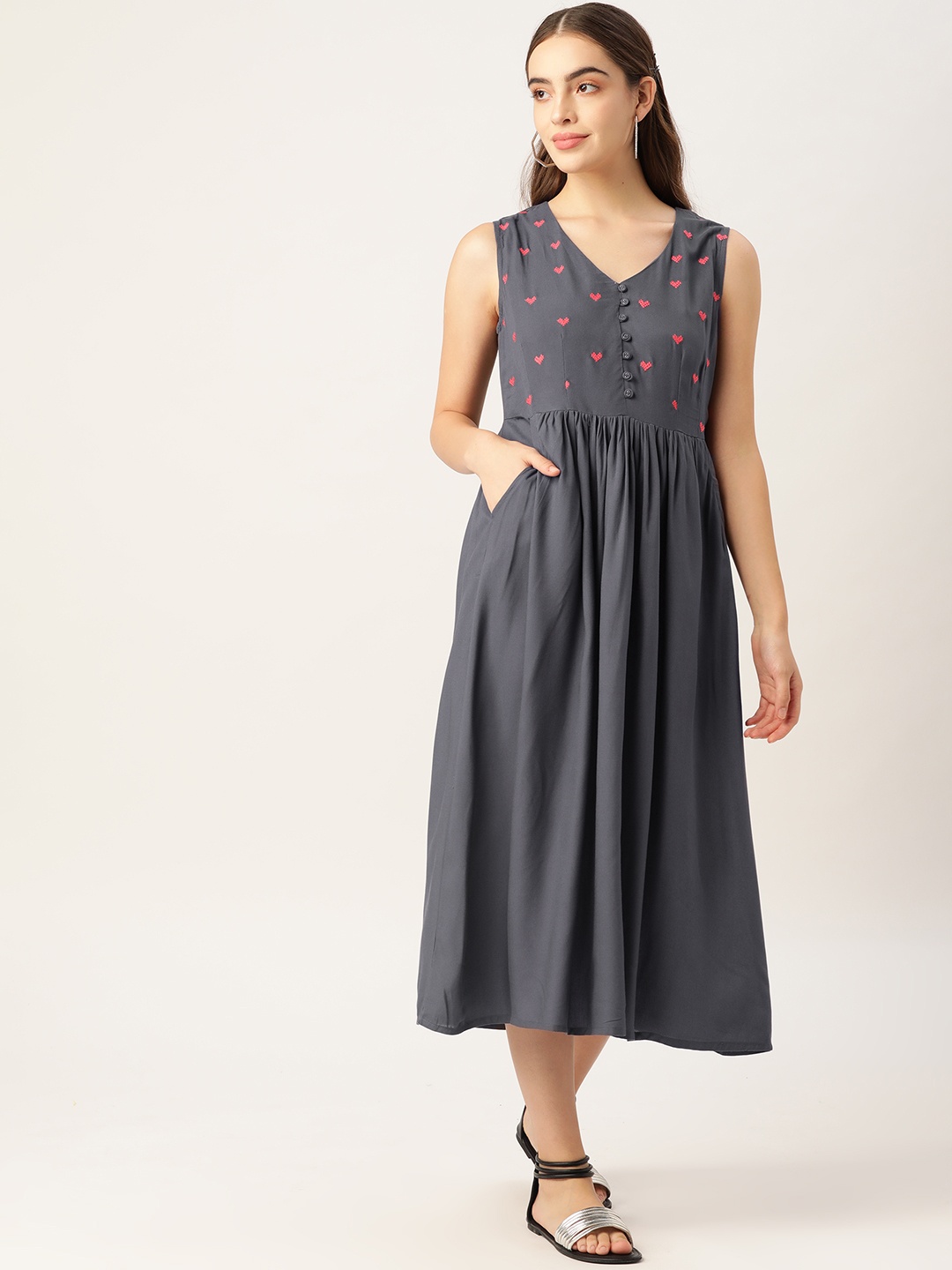 Anouk Charcoal & Pink EcoVero Sustainable Rayon Dobby Embroidered Ethnic A-Line Midi Dress
Anouk Charcoal & Pink EcoVero Sustainable Rayon Dobby Embroidered Ethnic A-Line Midi Dress