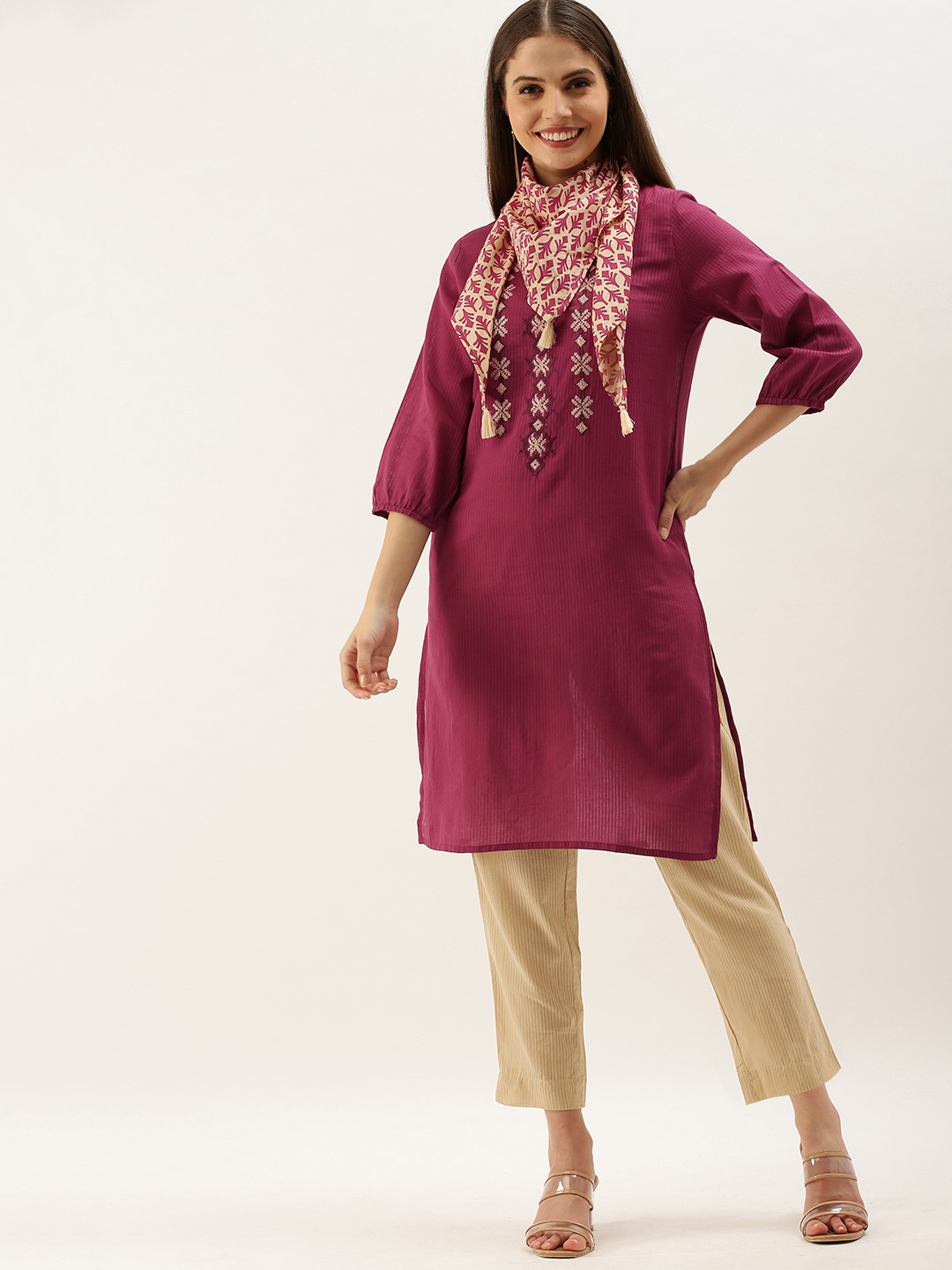 Anouk Women Pink & Burgundy Printed Regular Straight Thread Work Pure Cotton Kurta Set
Anouk Women Pink & Burgundy Printed Regular Straight Thread Work Pure Cotton Kurta Set