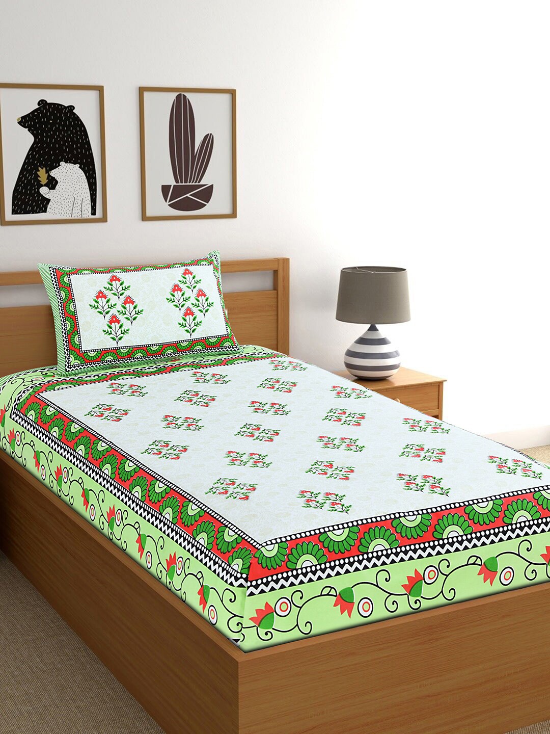 Salona Bichona Jaipuri Cotton 140 TC Single Bedsheet With 1 Pillow Cover, White
Salona Bichona Jaipuri Cotton 140 TC Single Bedsheet With 1 Pillow Cover, White