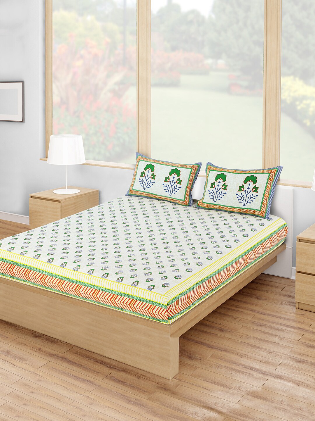 Salona Bichona White & Green Ethnic Motifs Printed Double Bedsheet With 2 Pillow Covers
Salona Bichona White & Green Ethnic Motifs Printed Double Bedsheet With 2 Pillow Covers