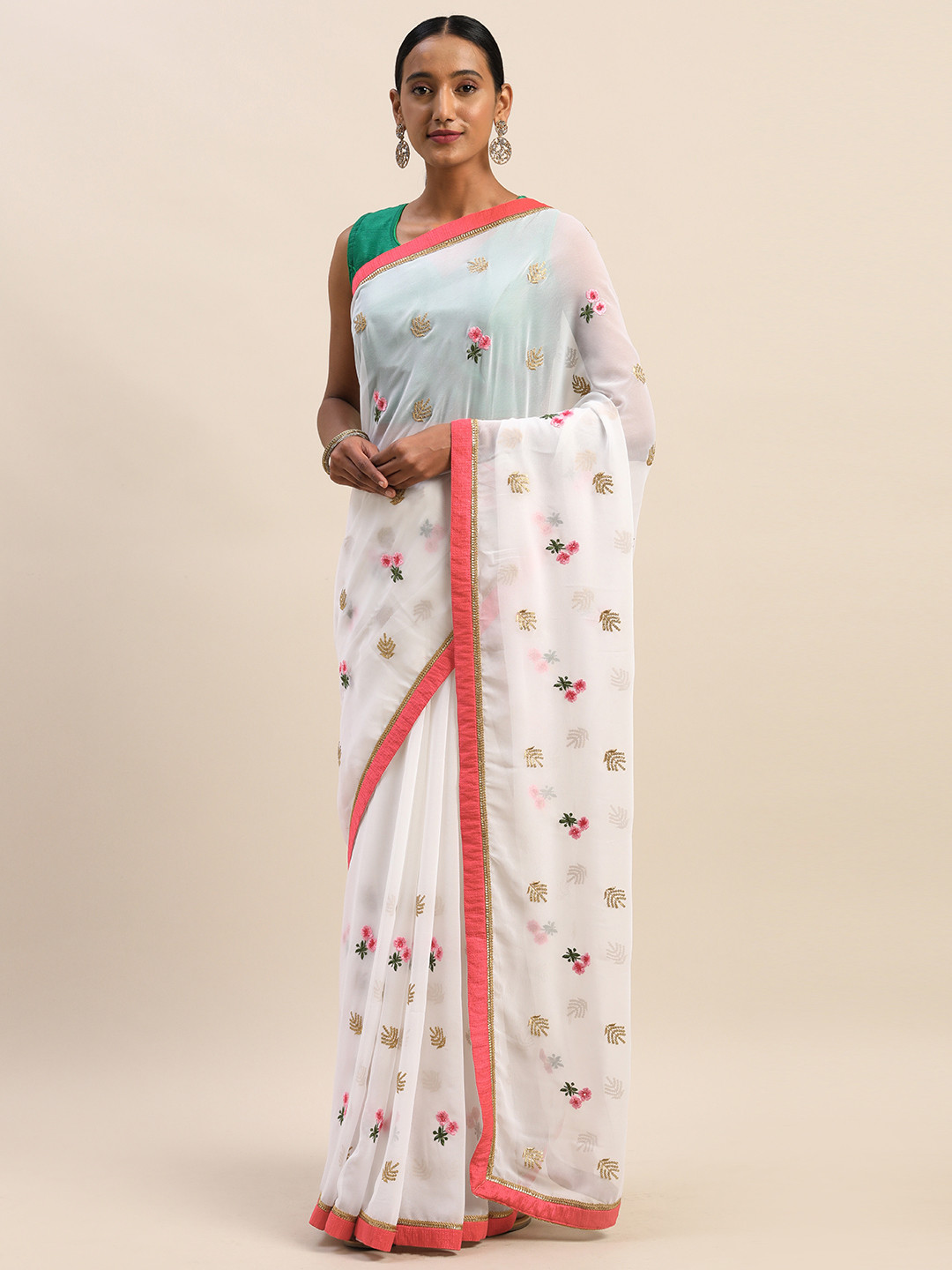 Shaily White & Golden Sequin Embellished Saree 
Shaily White & Golden Sequin Embellished Saree