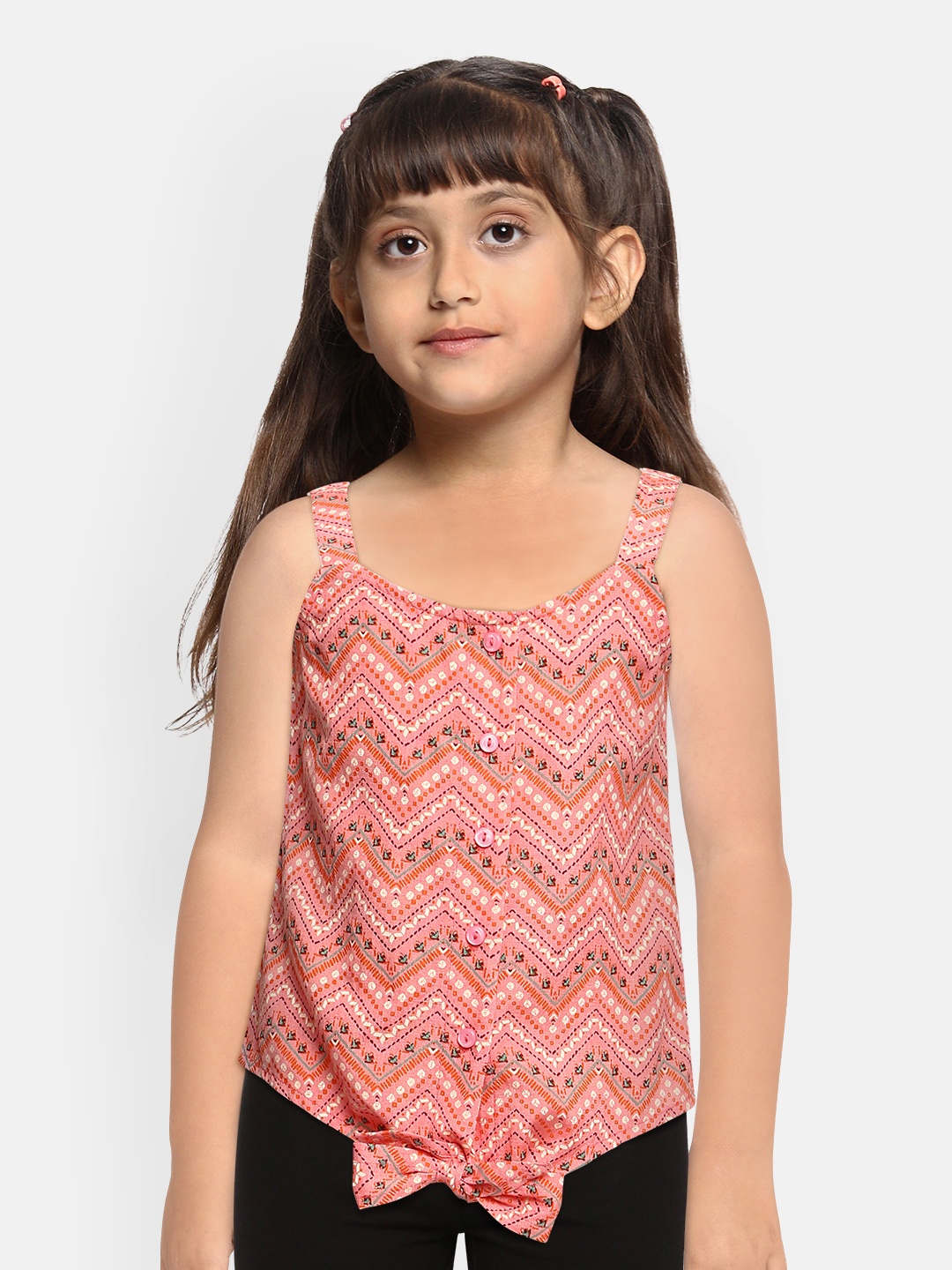Global Desi Girls Peach-Coloured Printed Top
