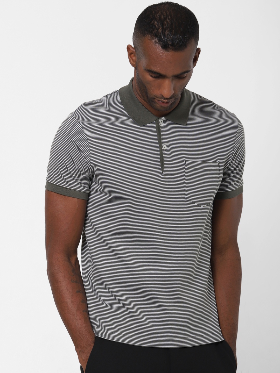 SELECTED Men Olive Green White Striped Organic Cotton Polo Collar Organic Cotton T-shirt
SELECTED Men Olive Green White Striped Organic Cotton Polo Collar Organic Cotton T-shirt