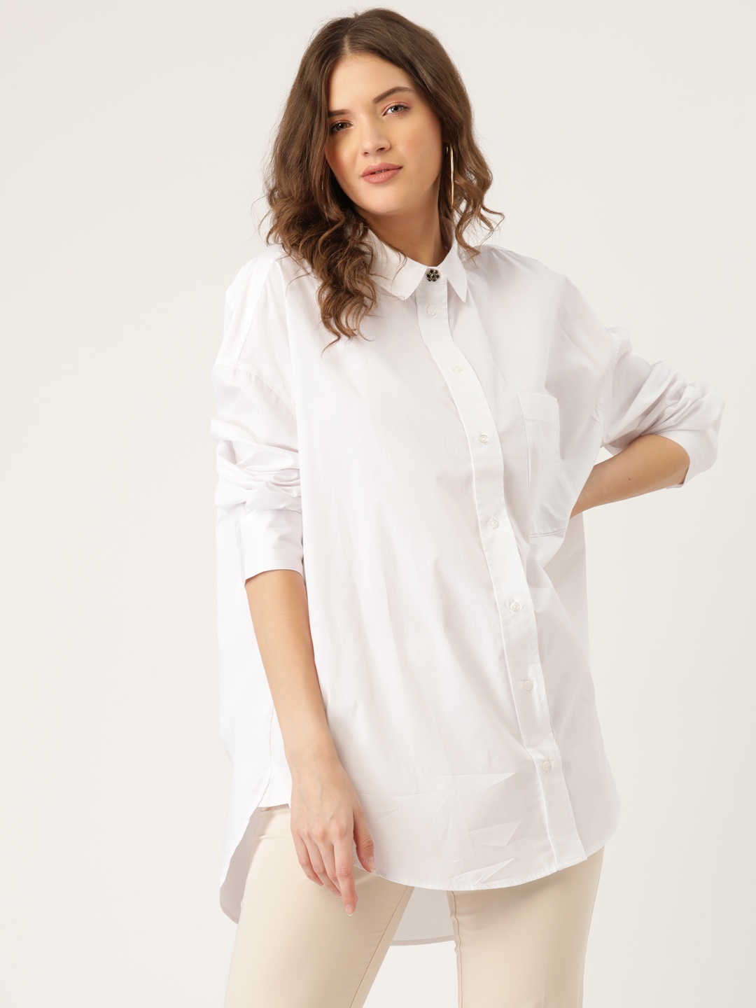 MANGO Women White Sustainable Cotton Longline Oversized Casual Shirt with Jewel Buttons
MANGO Women White Sustainable Cotton Longline Oversized Casual Shirt with Jewel Buttons
