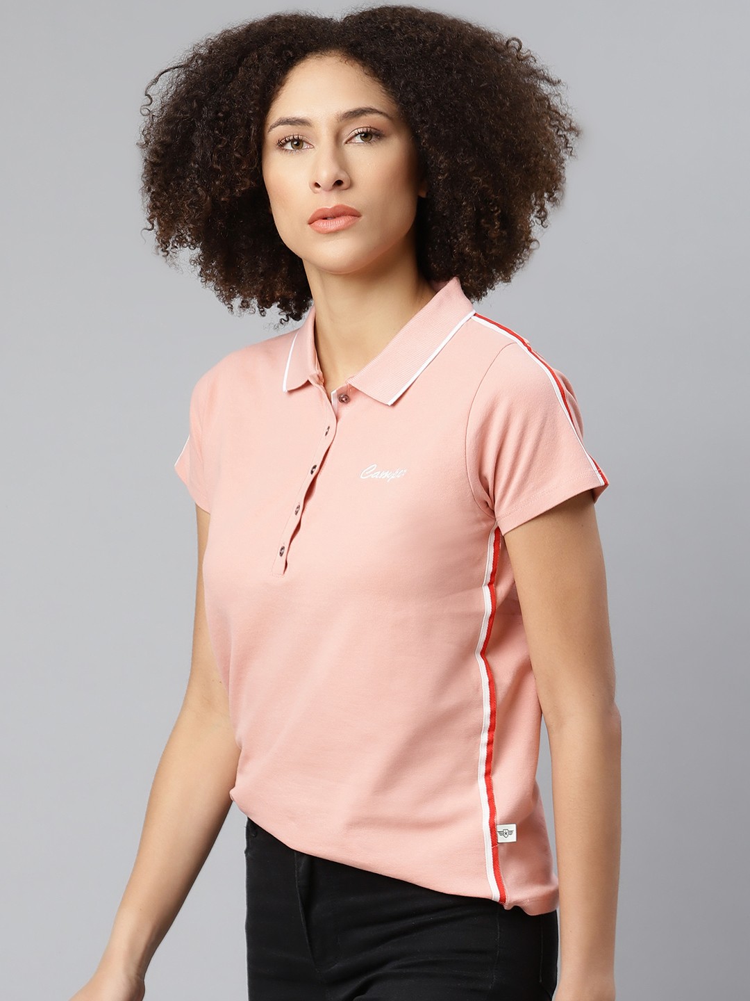 The Roadster Lifestyle Co Women Peach Coloured Solid Polo Collar T-shirt With Typographic Detail
The Roadster Lifestyle Co Women Peach Coloured Solid Polo Collar T-shirt With Typographic Detail