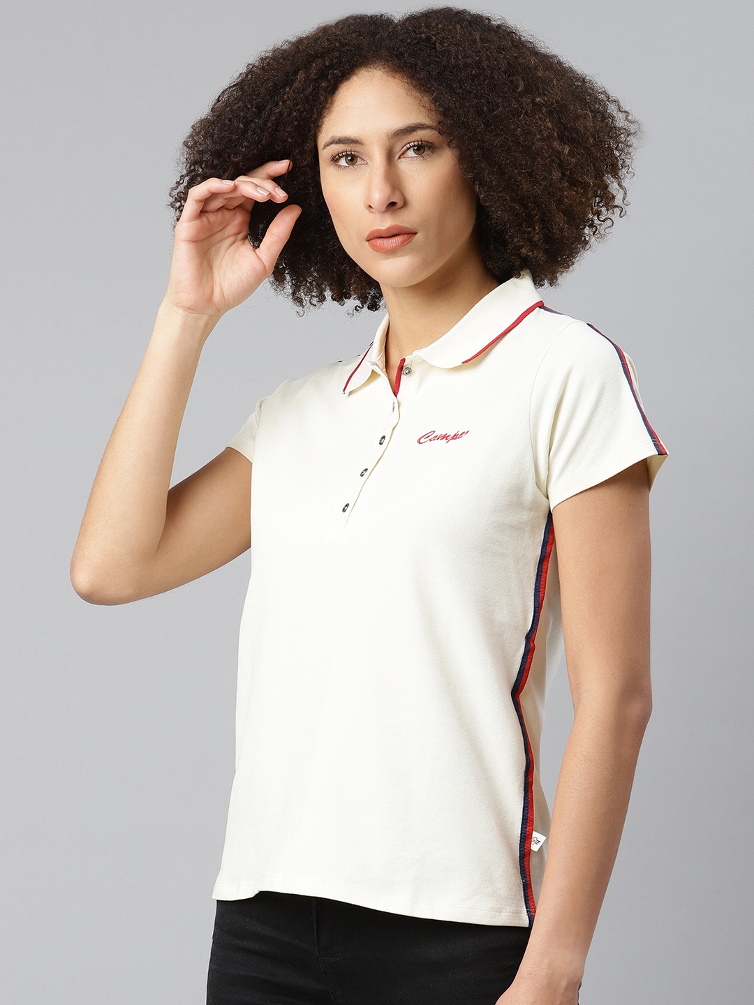 The Roadster Lifestyle Co Women White Solid Polo Collar T-shirt With Typographic Detail
The Roadster Lifestyle Co Women White Solid Polo Collar T-shirt With Typographic Detail