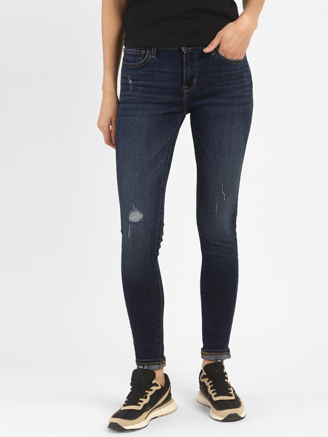 Levis Women Navy Blue 710 Super Skinny Fit Low Distress Light Fade Stretchable Sustainable Jeans
Levis Women Navy Blue 710 Super Skinny Fit Low Distress Light Fade Stretchable Sustainable Jeans