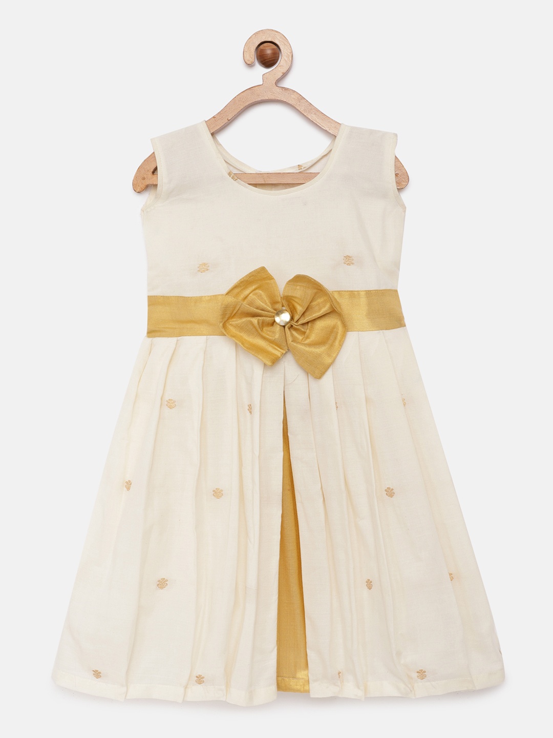 Kanakadara Girls Off-White & Gold-Toned Embellished Kerala Pure Cotton Pattu Pavadai Fit and Flare Dress
Kanakadara Girls Off-White & Gold-Toned Embellished Kerala Pure Cotton Pattu Pavadai Fit and Flare Dress