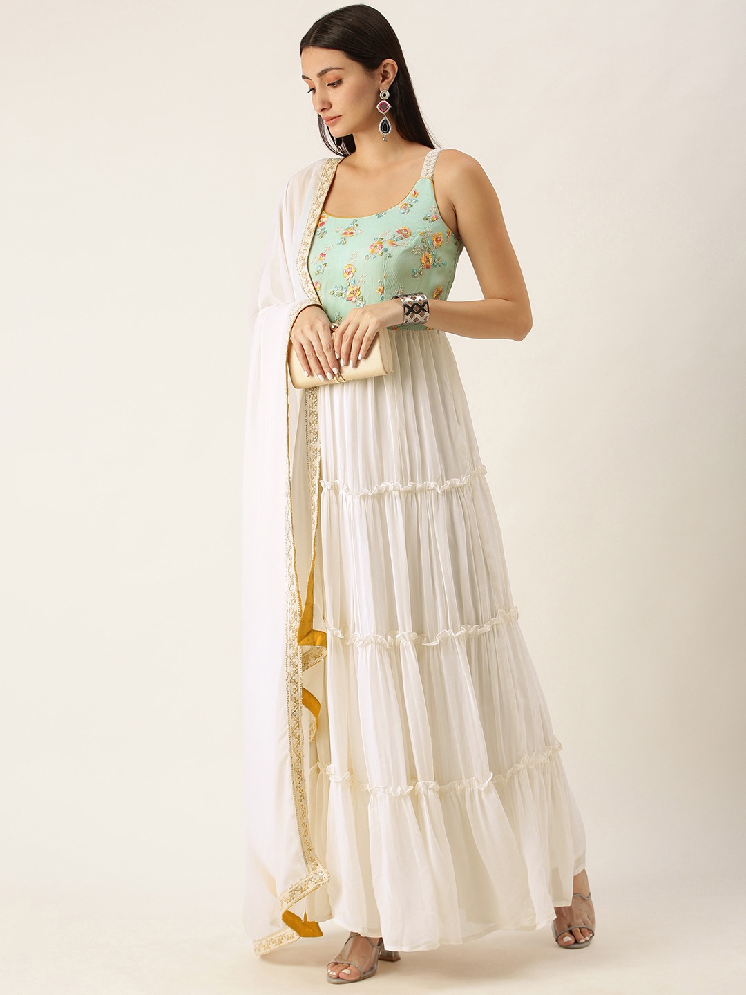 Ethnovog Women White Turquoise Blue Made To Measure Embroidered Anarkali with Dupatta
Ethnovog Women White Turquoise Blue Made To Measure Embroidered Anarkali with Dupatta