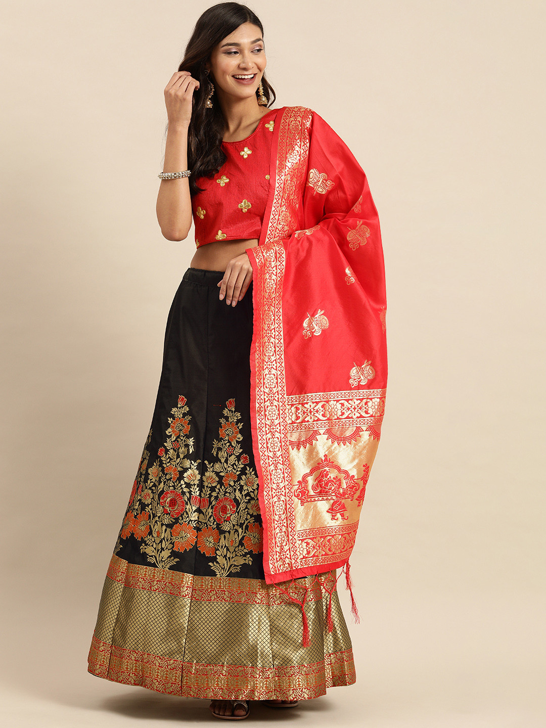 Shaily Red & Black Woven Design Semi-Stitched Lehenga & Unstitched Blouse with Dupatta
Shaily Red & Black Woven Design Semi-Stitched Lehenga & Unstitched Blouse with Dupatta