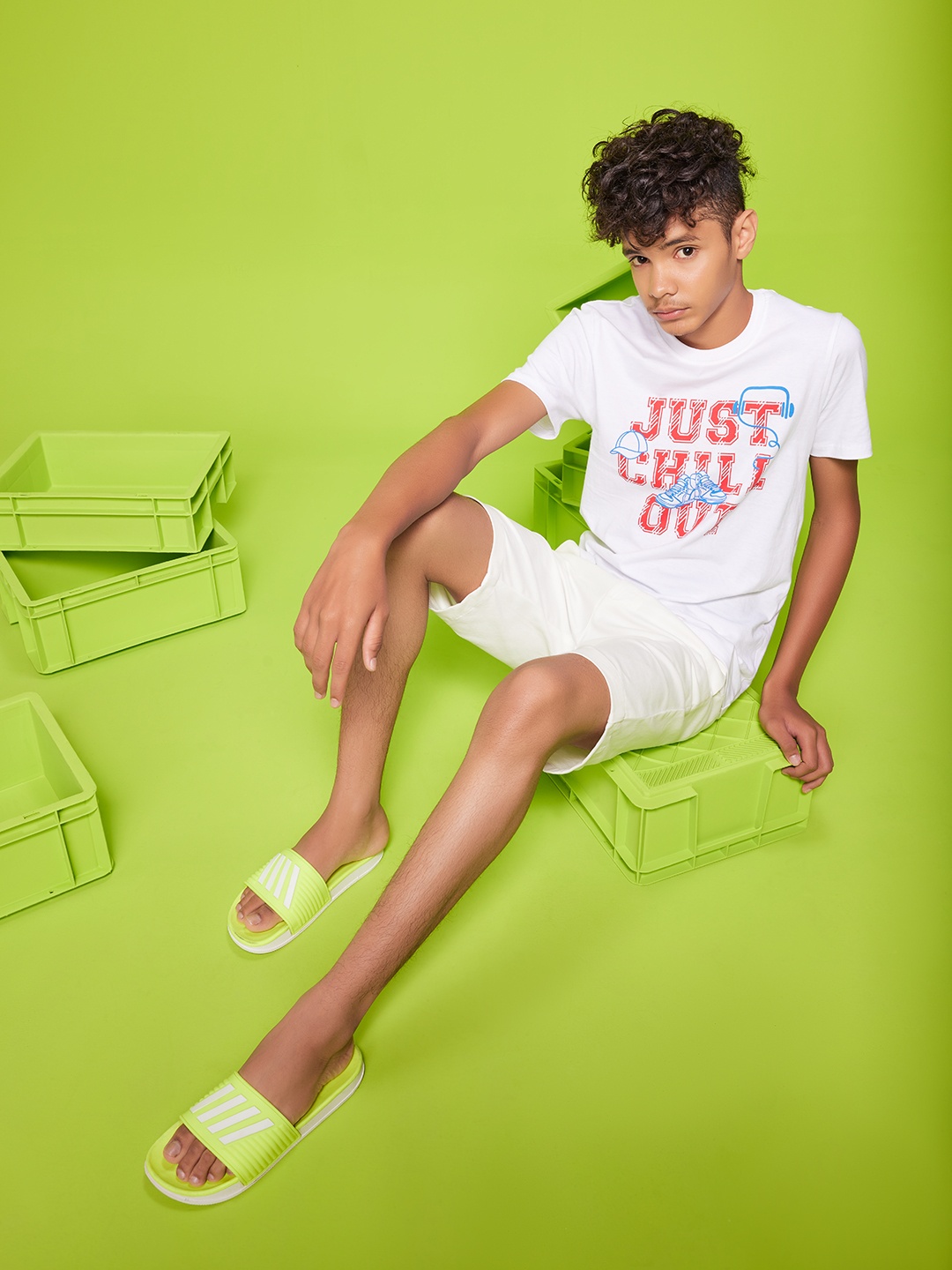 YK Boys White Red Typography Print Round Neck Pure Cotton T-shirt