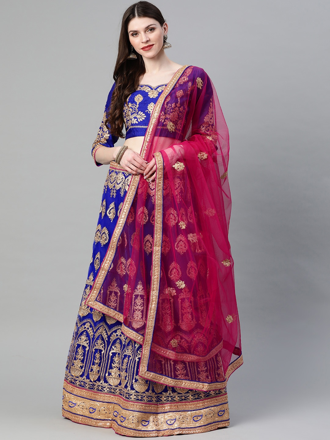 Readiprint Fashions Blue & Pink Embroidered Semi-Stitched Lehenga & Unstitched Blouse with Dupatta
Readiprint Fashions Blue & Pink Embroidered Semi-Stitched Lehenga & Unstitched Blouse with Dupatta