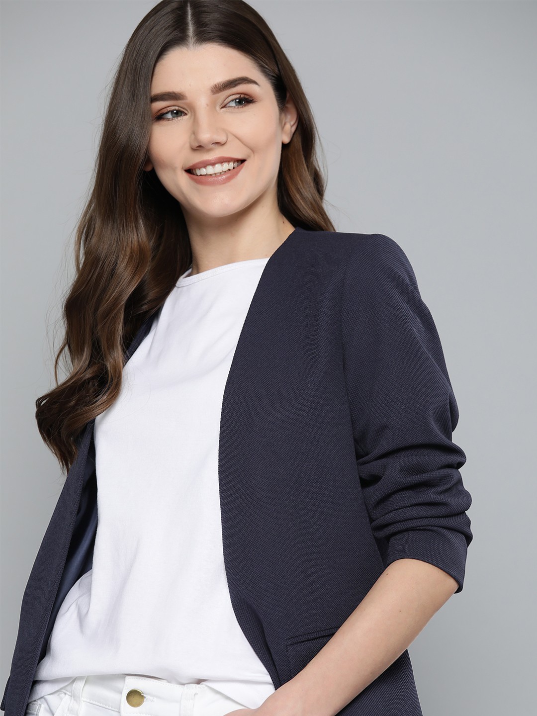 Mast & Harbour Women Navy Blue Regular Fit Self Design Front Open Smart Casual Blazer
Mast & Harbour Women Navy Blue Regular Fit Self Design Front Open Smart Casual Blazer