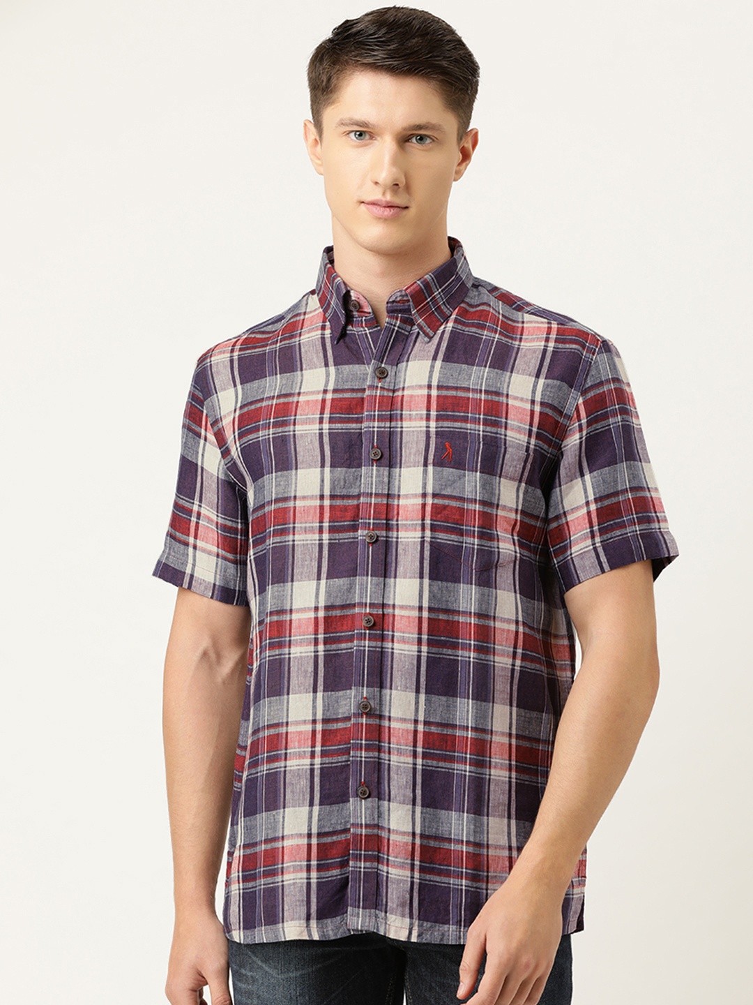 Burnt Umber Men Aubergine & Red Pure European Linen Slim Fit Tartan Checked Casual Shirt, Purple
Burnt Umber Men Aubergine & Red Pure European Linen Slim Fit Tartan Checked Casual Shirt, Purple