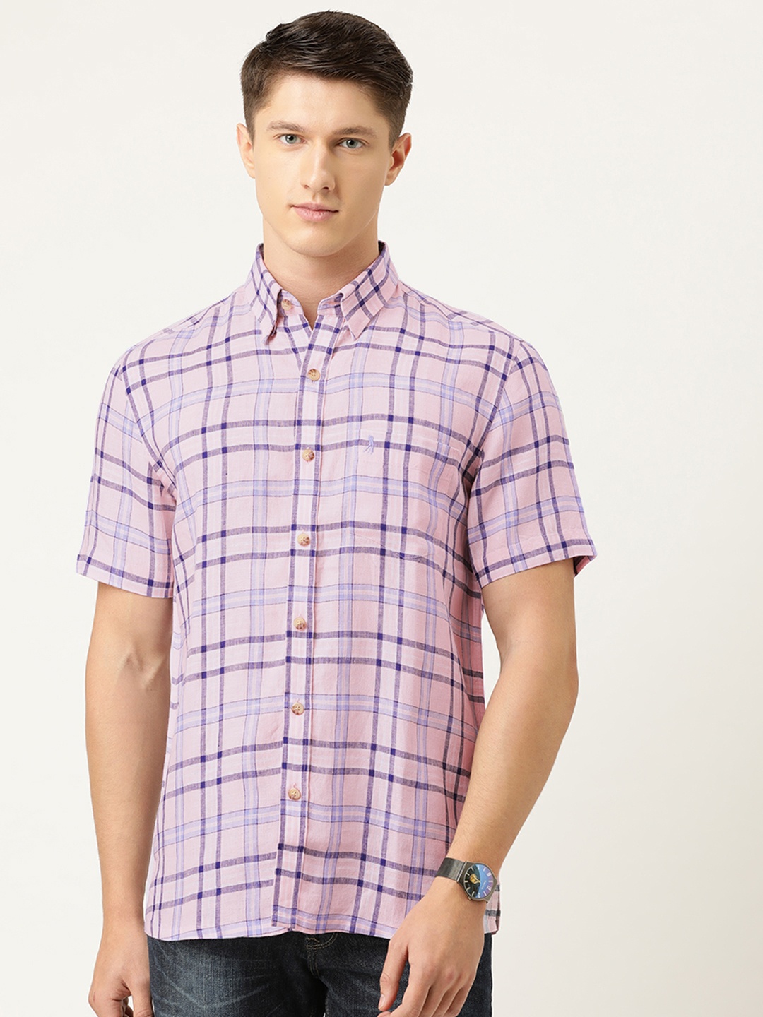 Burnt Umber Men Pink & Blue Pure European Linen Slim Fit Tartan Checked Casual Shirt
Burnt Umber Men Pink & Blue Pure European Linen Slim Fit Tartan Checked Casual Shirt