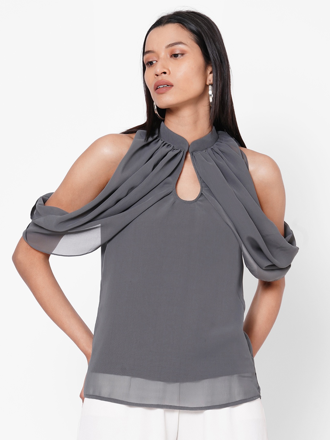 MISH Women Grey Solid Top