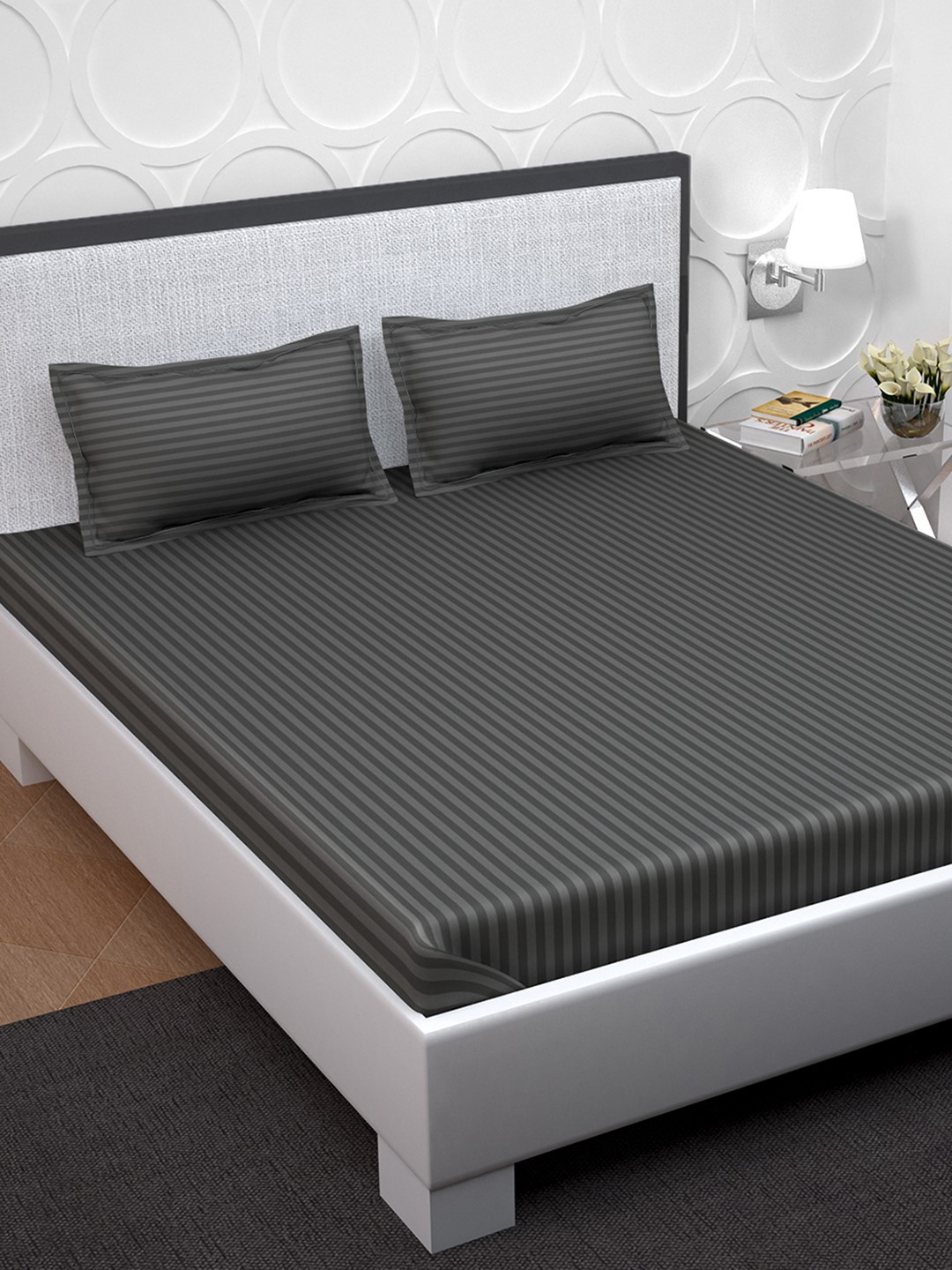 PAVO Grey & Black Striped 210 TC Cotton 1 Double XL King Bedsheet with 2 Pillow Covers
PAVO Grey & Black Striped 210 TC Cotton 1 Double XL King Bedsheet with 2 Pillow Covers