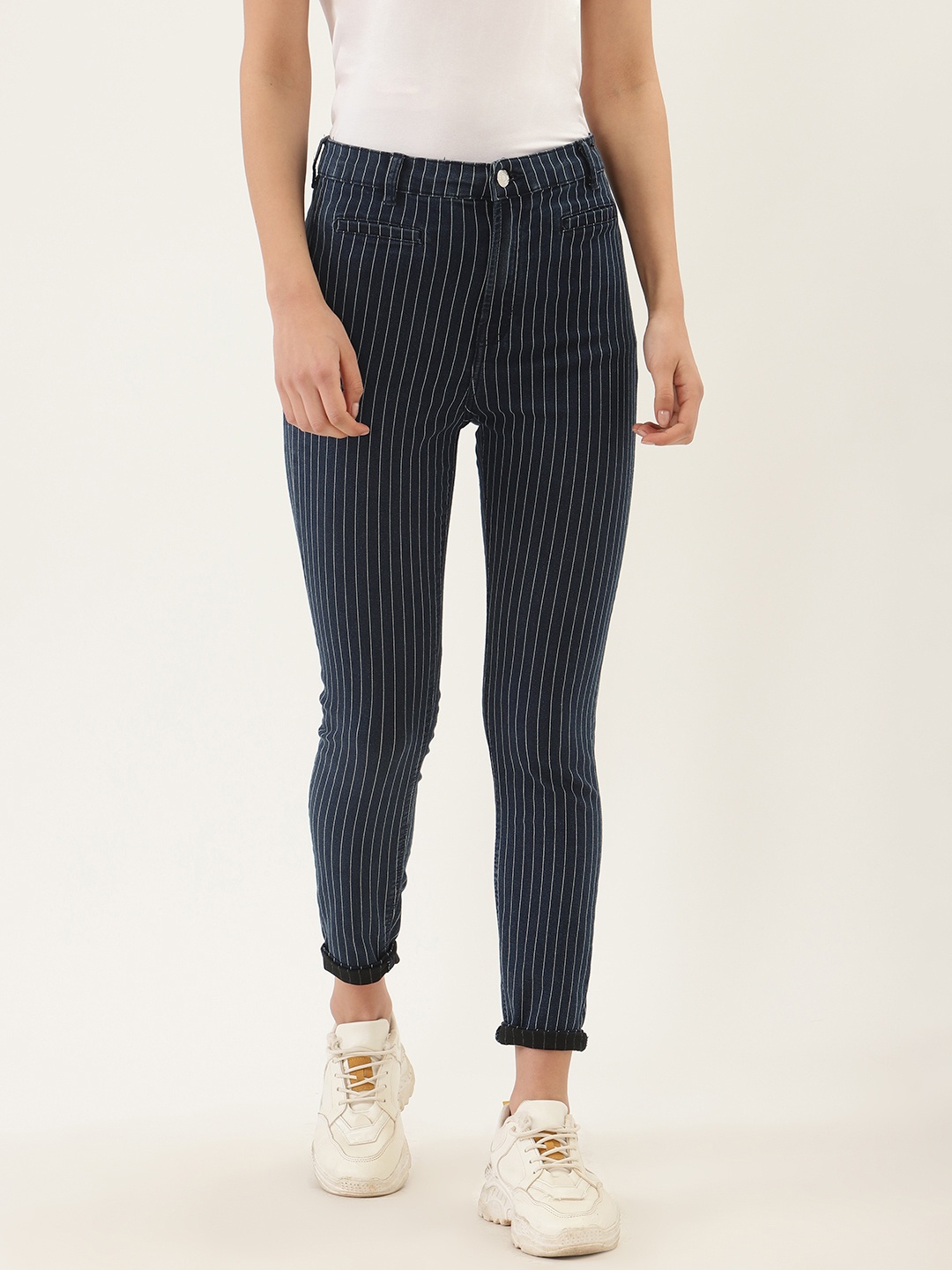 Malachi Women Navy Blue & White Skinny Fit High-Rise Clean Look Striped Stretchable Jeans
Malachi Women Navy Blue & White Skinny Fit High-Rise Clean Look Striped Stretchable Jeans