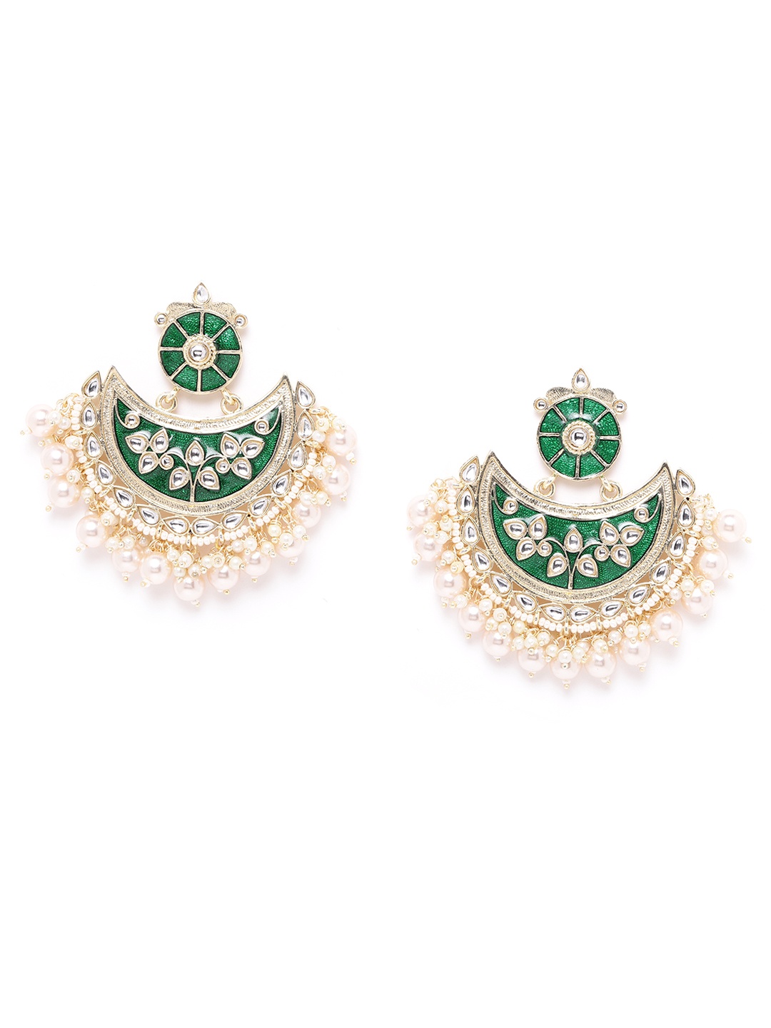Melani Borsa Green Gold-Plated Kundan Enamelled Handcrafted Crescent Shaped Chandbalis
Melani Borsa Green Gold-Plated Kundan Enamelled Handcrafted Crescent Shaped Chandbalis