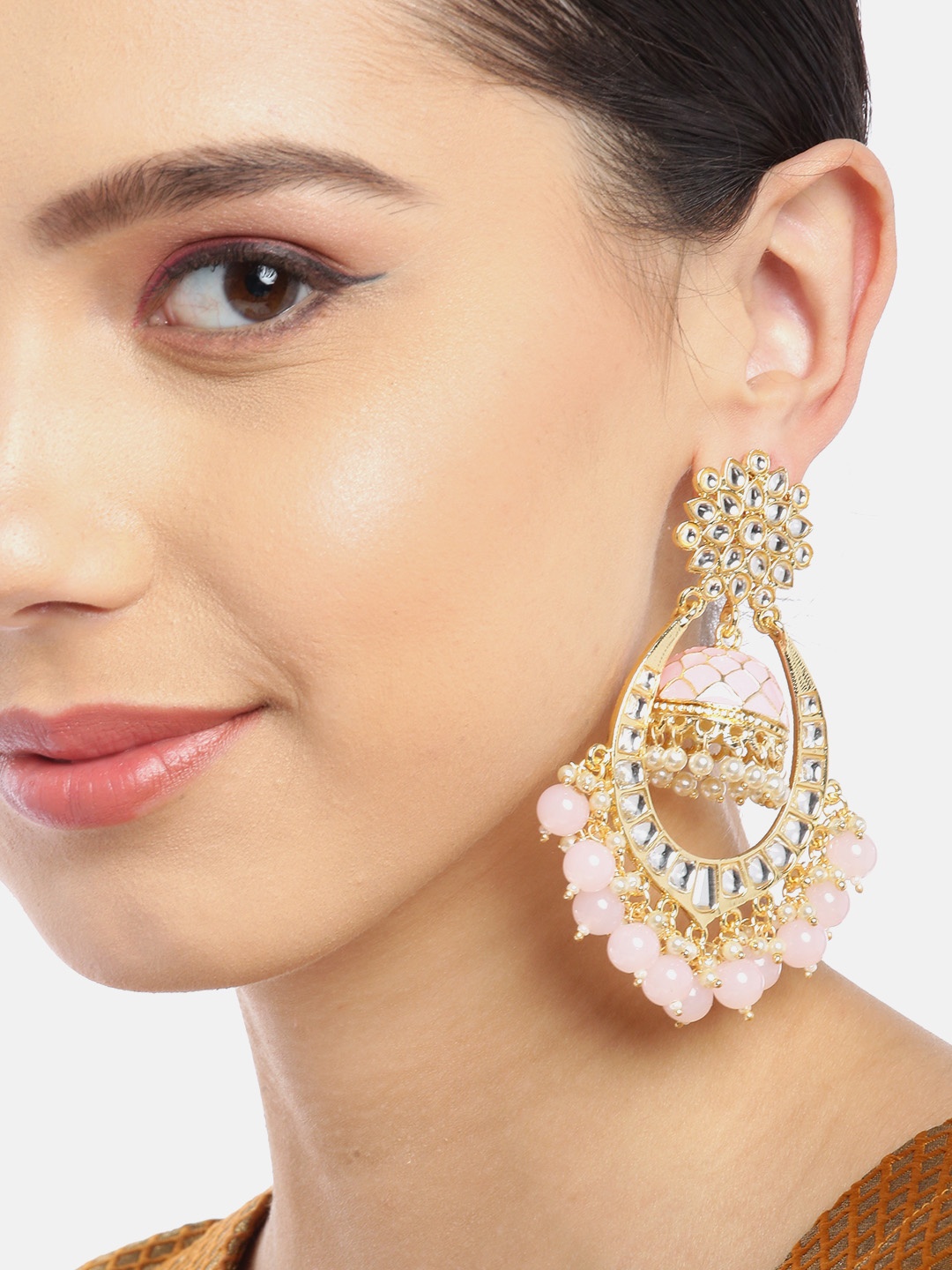 Melani Borsa Pink Gold-Plated Kundan Studded Enamelled Handcrafted Oval Drop Earrings
Melani Borsa Pink Gold-Plated Kundan Studded Enamelled Handcrafted Oval Drop Earrings
