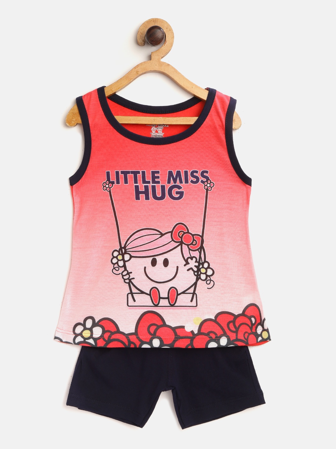 Eteenz Girls Coral Red & Navy Blue Little Miss Print Pure Cotton T-shirt with Shorts
Eteenz Girls Coral Red & Navy Blue Little Miss Print Pure Cotton T-shirt with Shorts