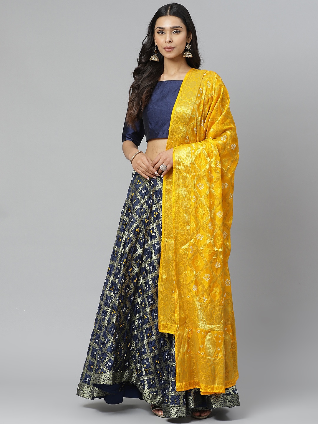 Rangpur Navy & Golden Woven Design Ready to Wear Lehenga & Blouse with Dupatta, Navy blue
Rangpur Navy & Golden Woven Design Ready to Wear Lehenga & Blouse with Dupatta, Navy blue